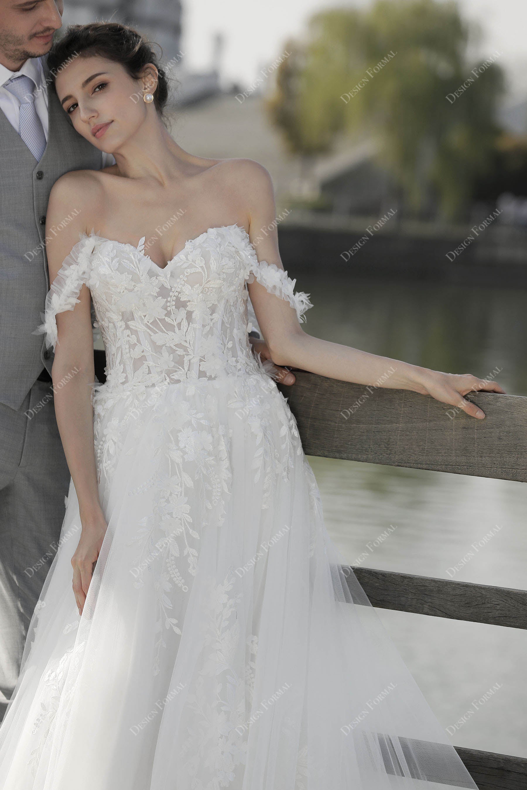 sweetheart neck off shoulder bridal gown