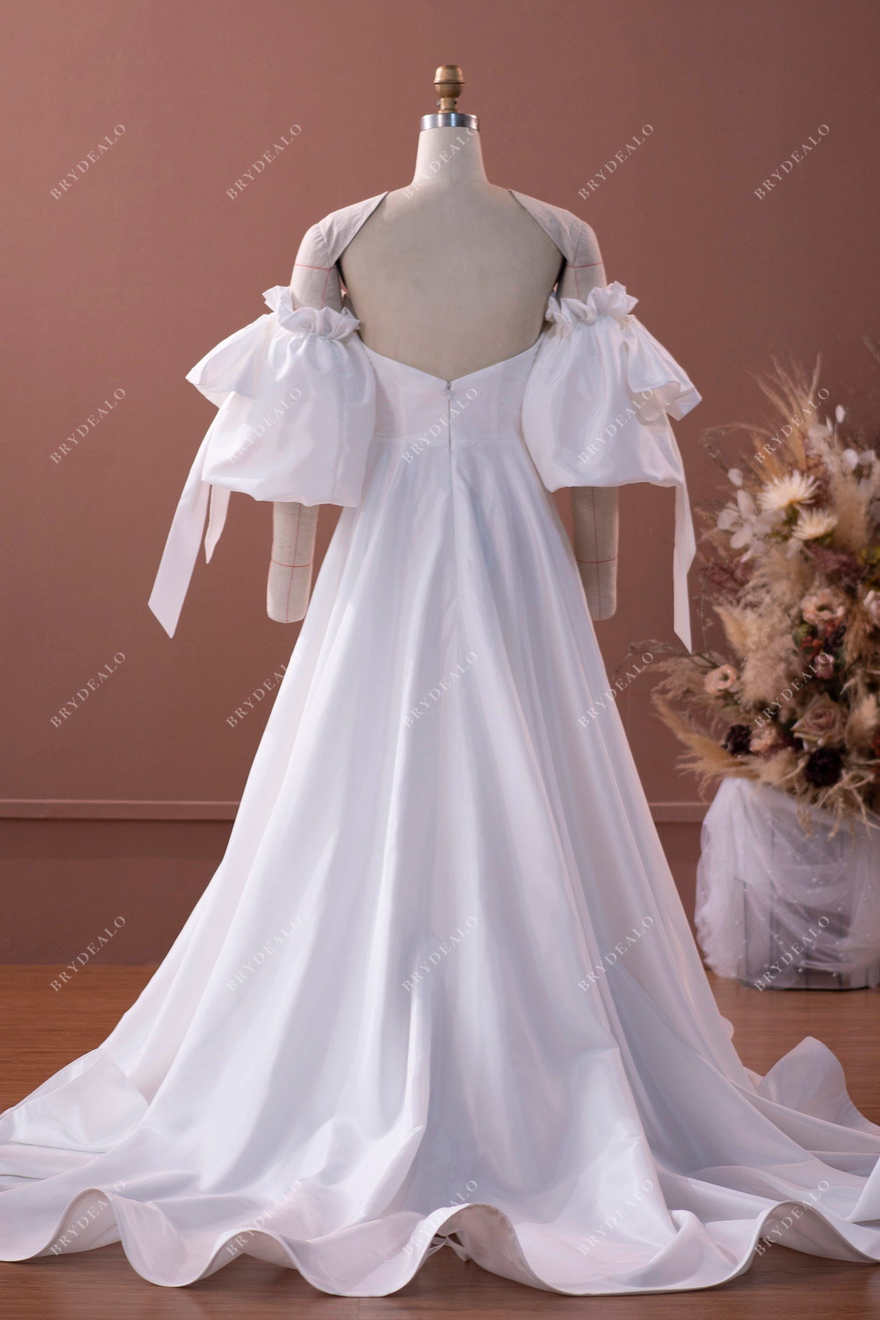 high quality taffeta horsehair long train bridal gown