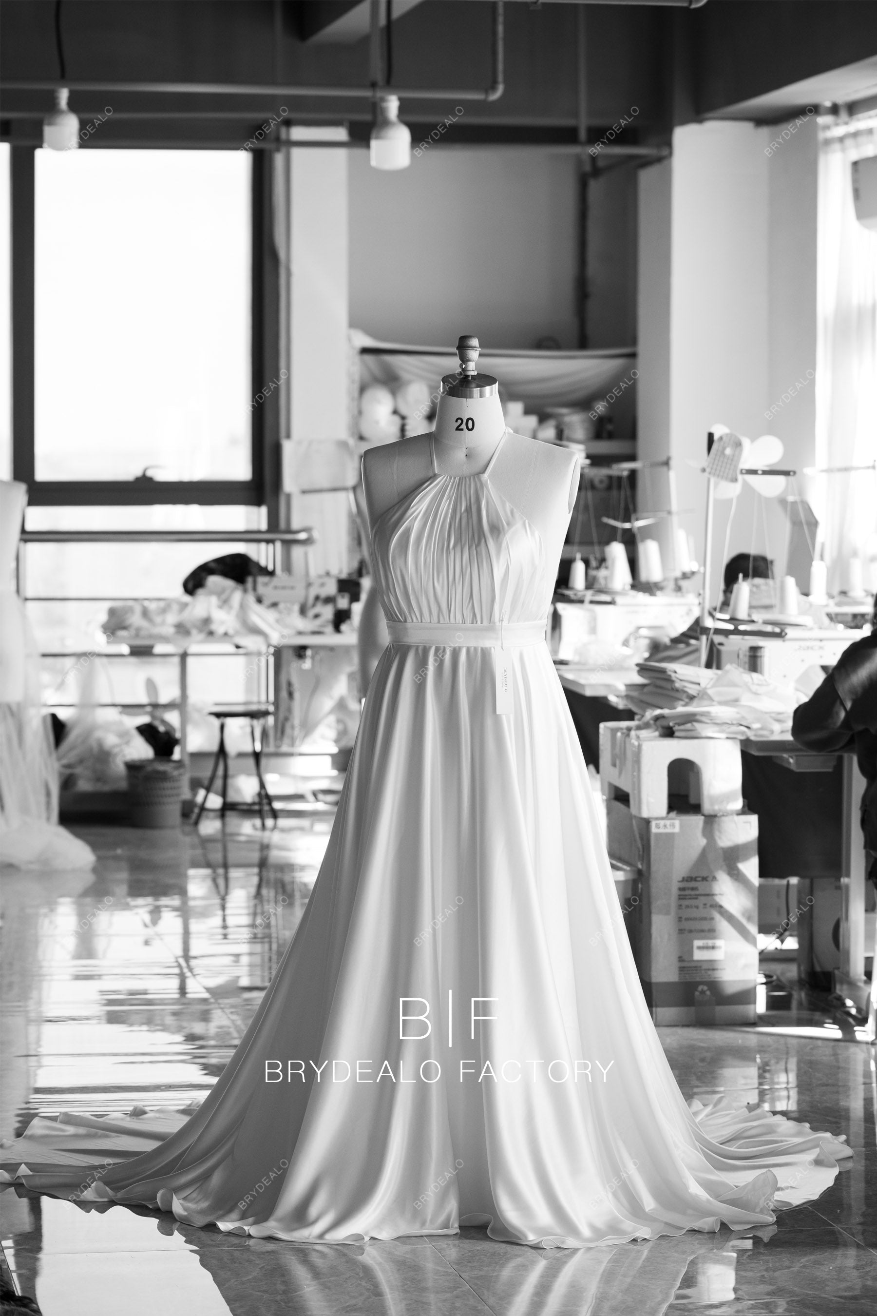 sleeveless A-line silky satin wedding dress