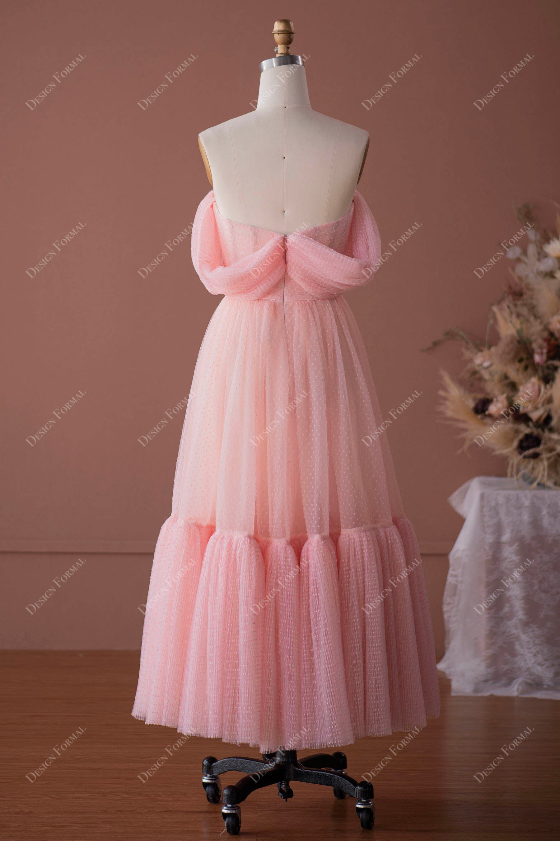 Open Back Dot Tulle Homecoming Dress