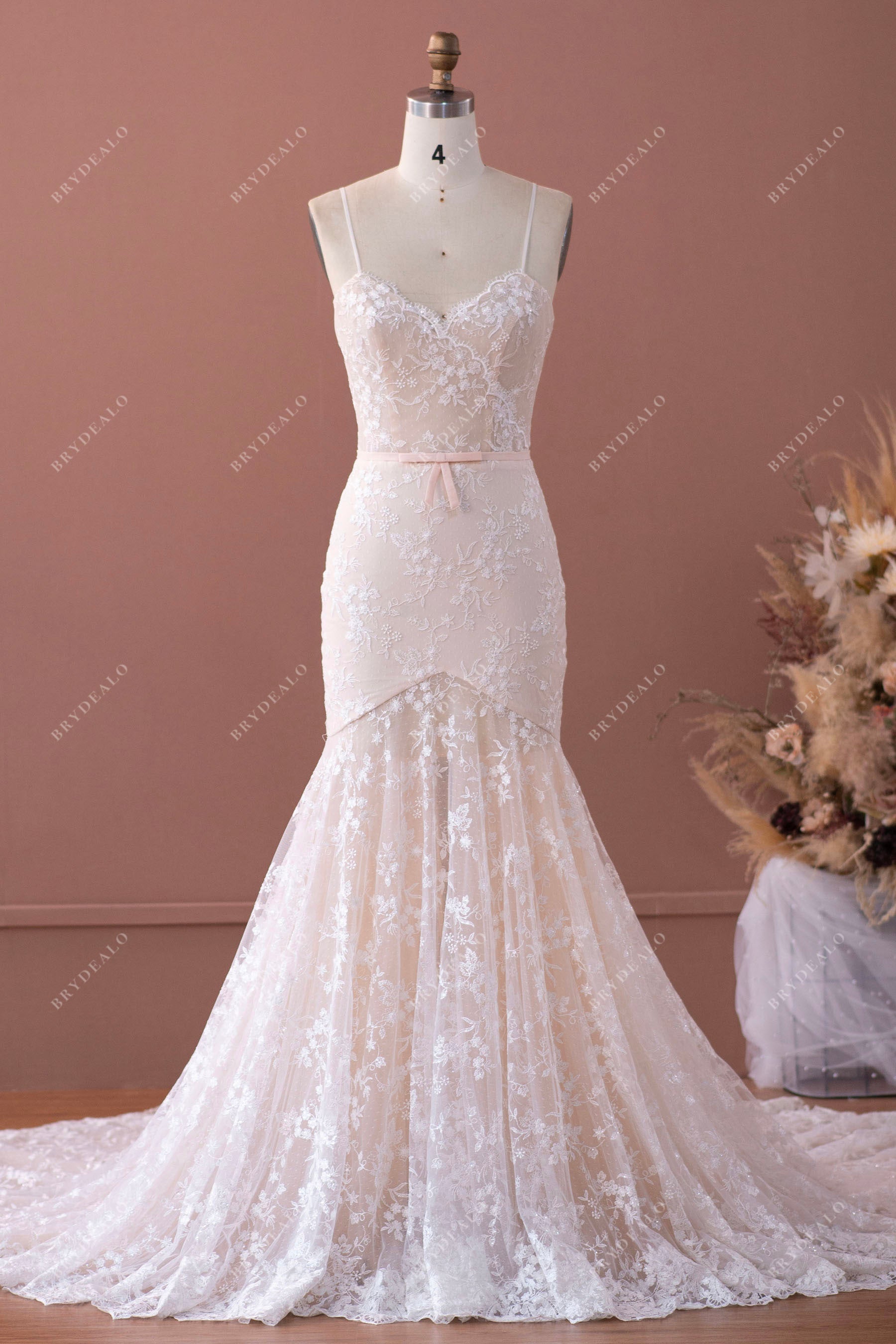 designer thin straps sweetheart mermaid bridal dress