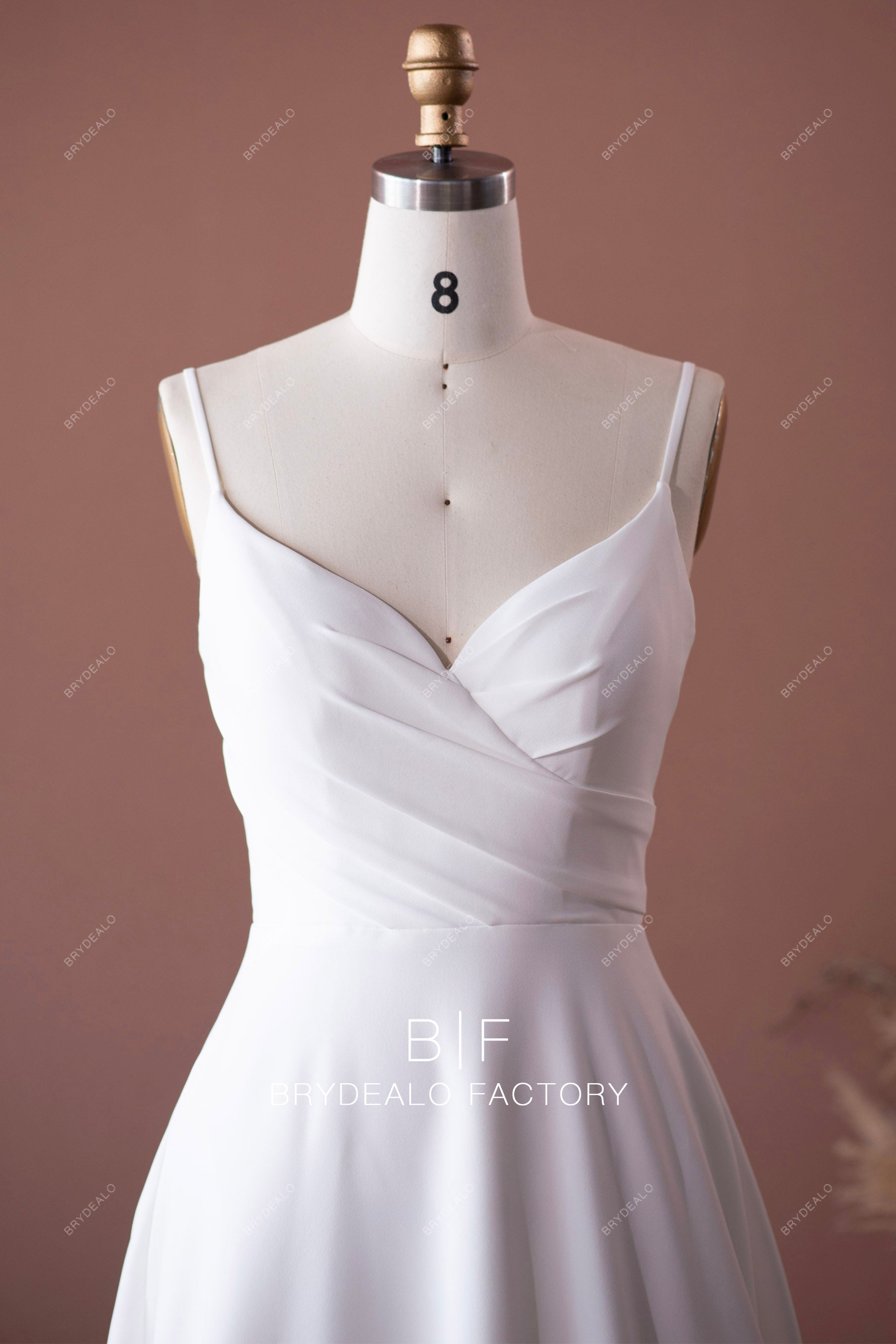 thin straps pleated  sweetheart neck crepe elegant wedding dress