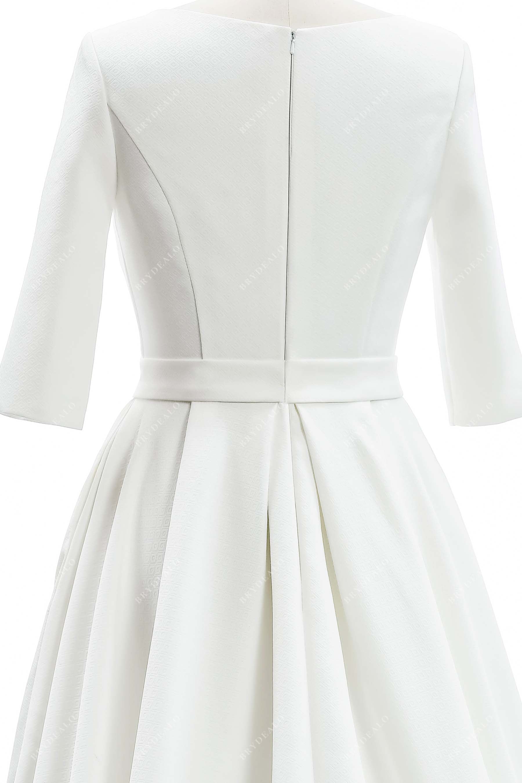 demure three quater sleeves satin A-line bridal dress