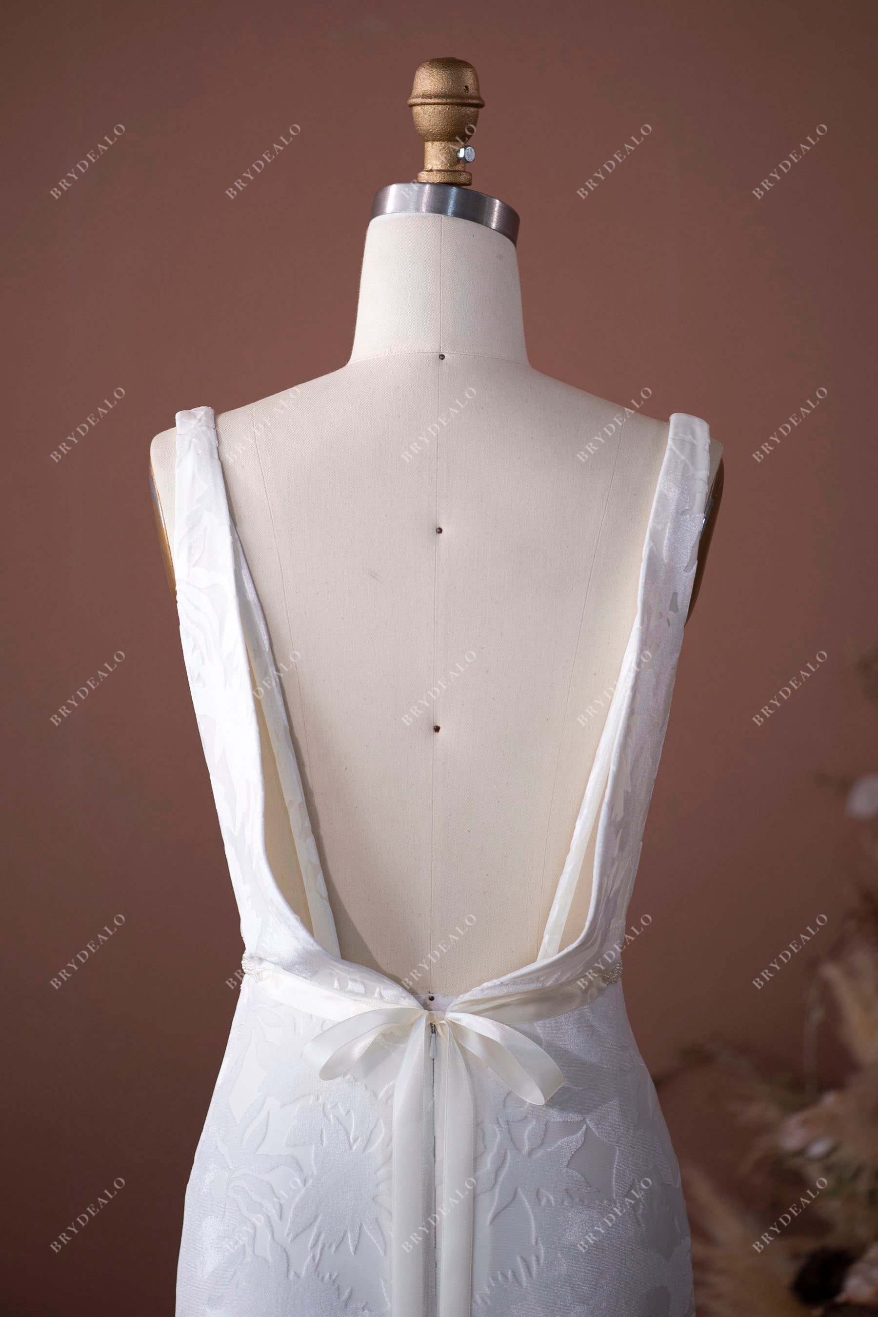 thin straps open back velvet vintage  bridal gown