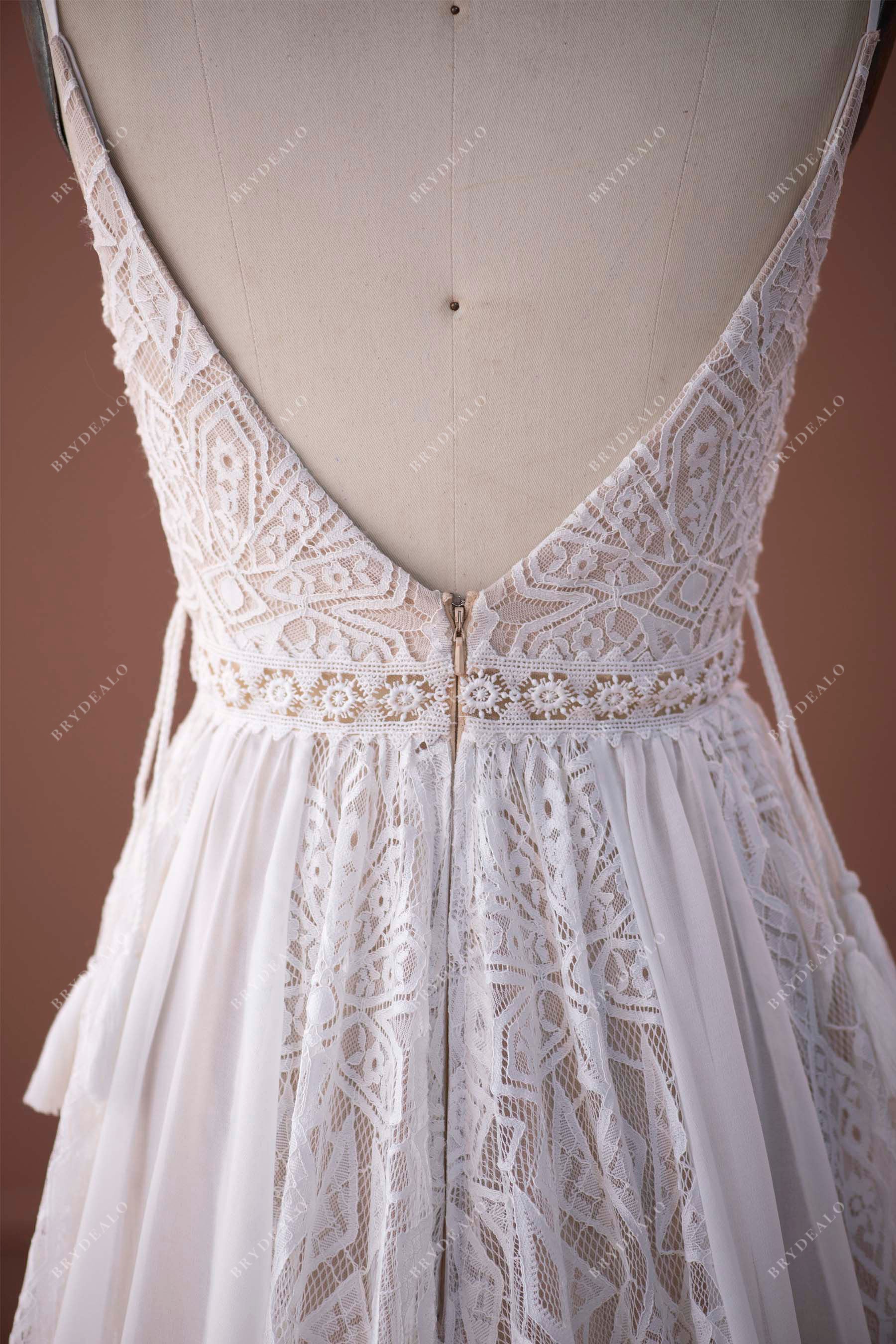 open v-back lace chiffon boho wedding dress