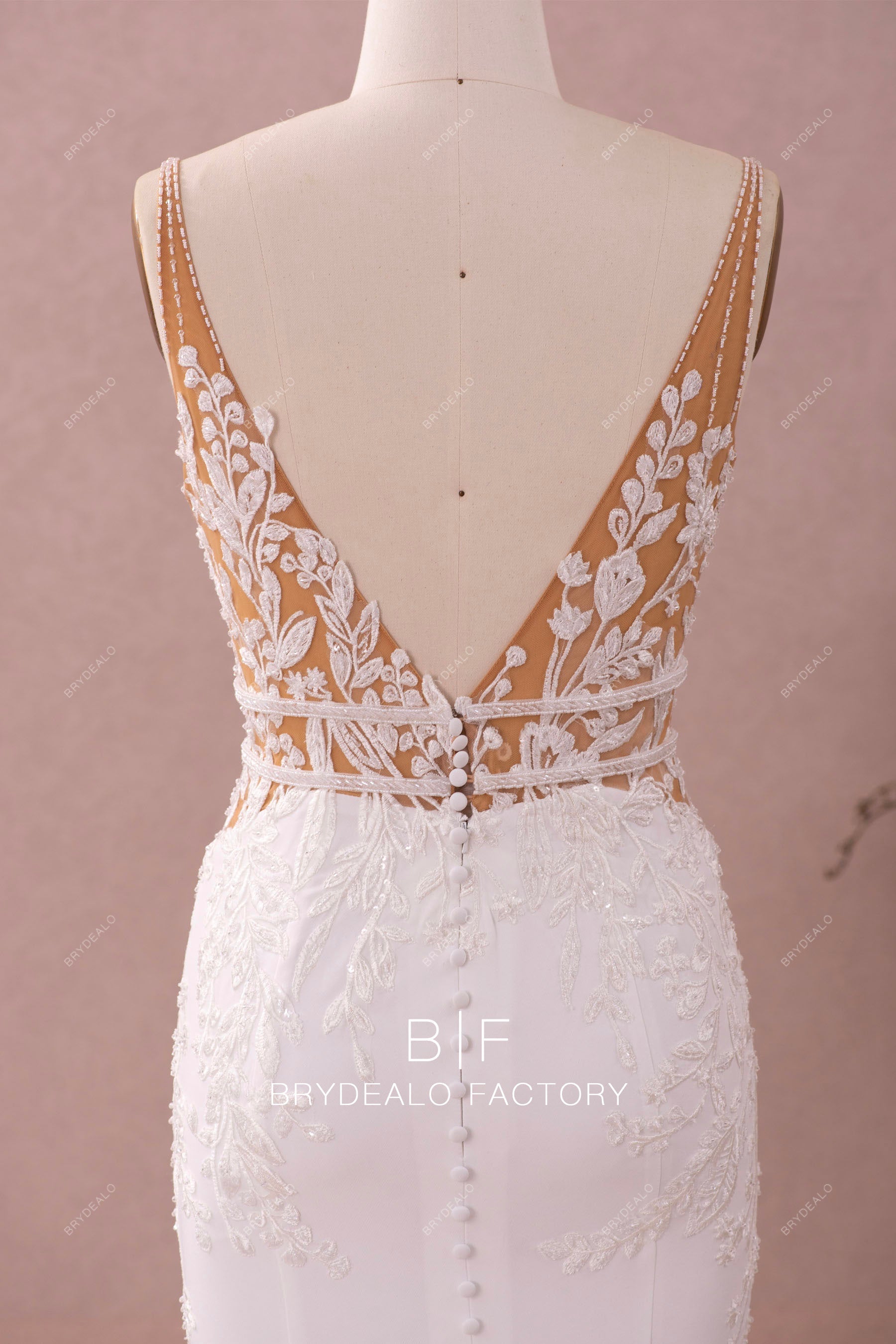 open v-cut beaded lace belts wedding gown