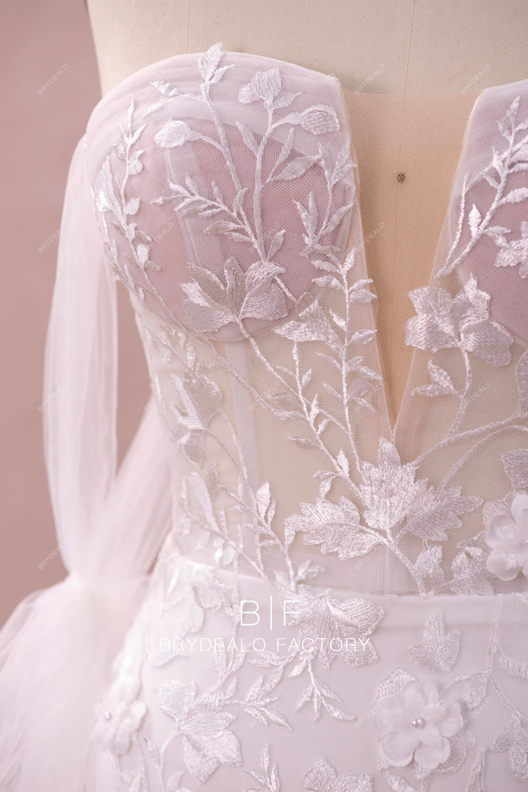 v-cut lace illusion corset wedding dress