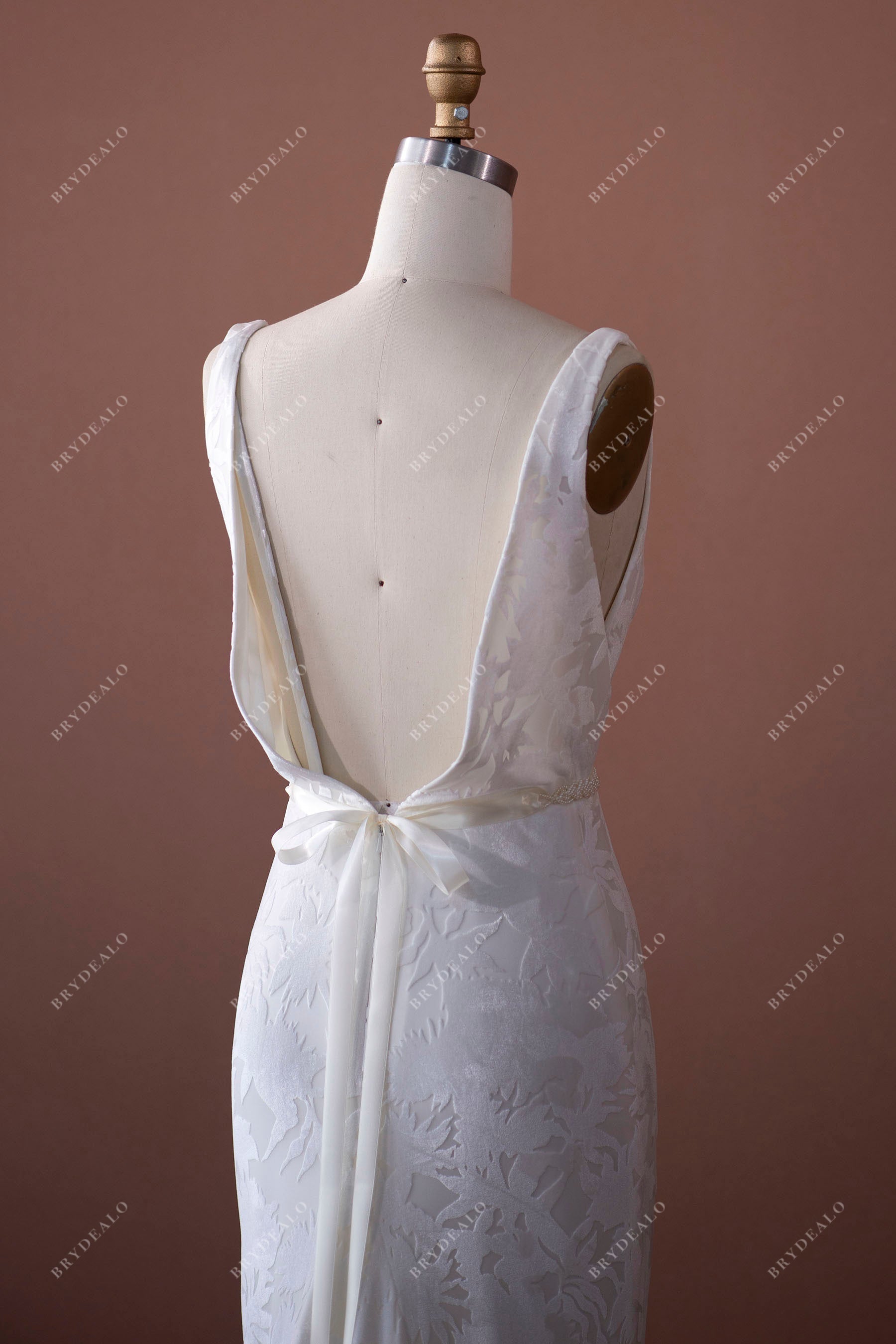 open cowl back designer velvet classic wedding gown