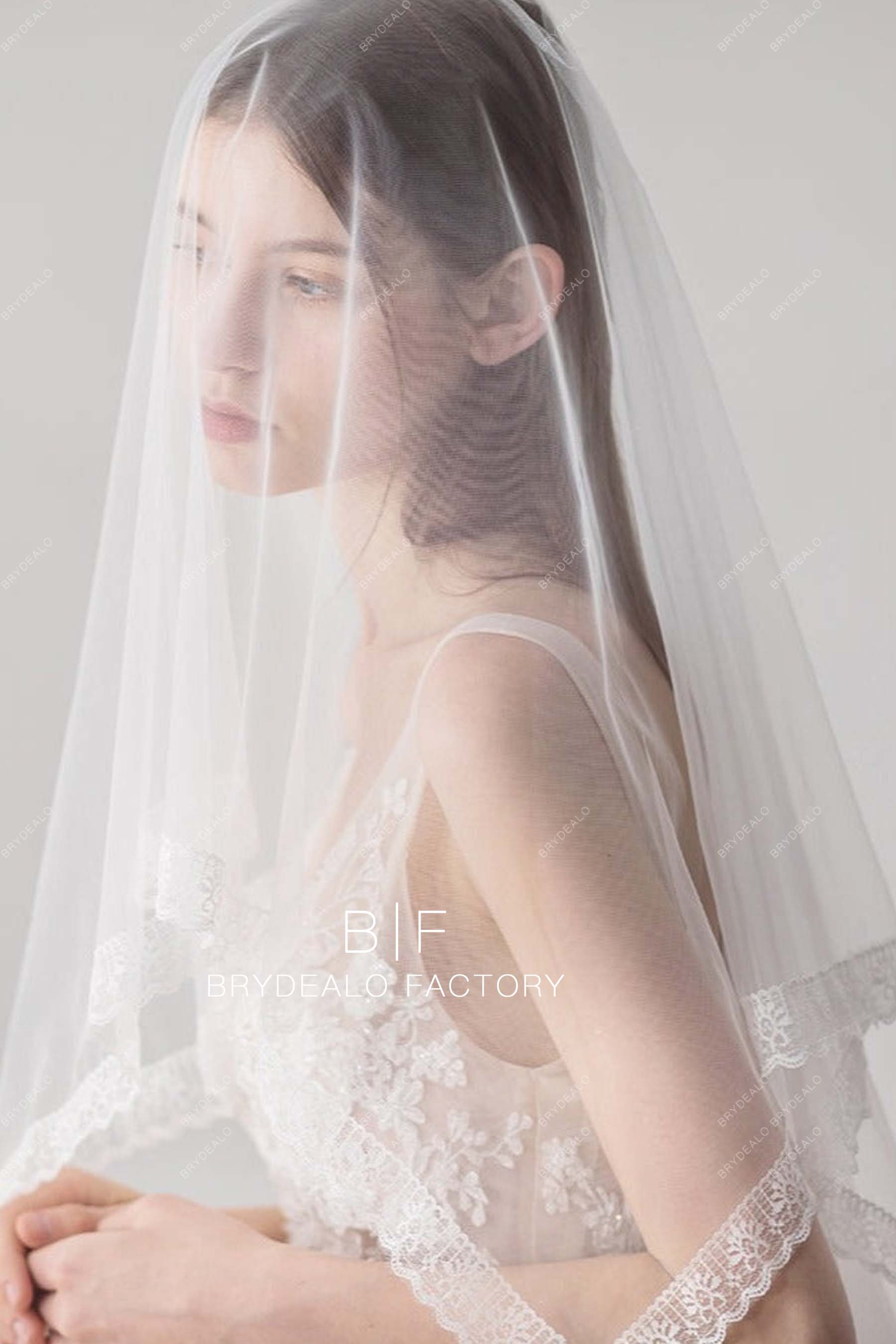 Waltz Length Lace Trim bridal Veil 