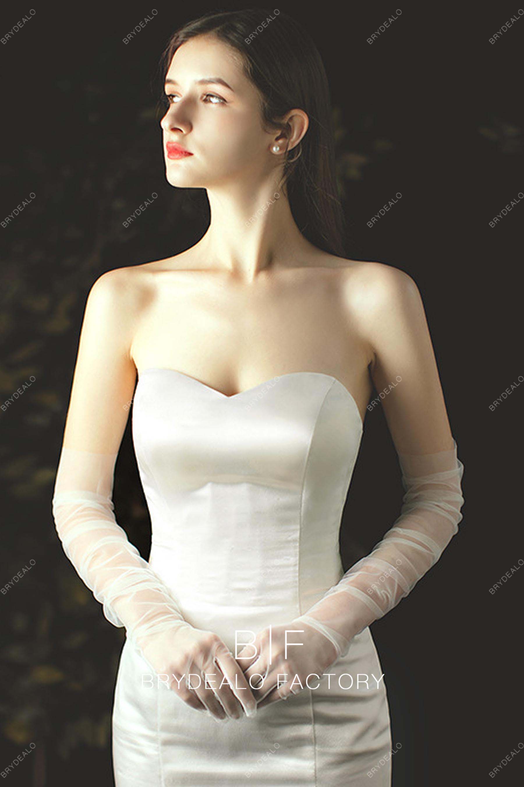simple white tulle bridal gloves