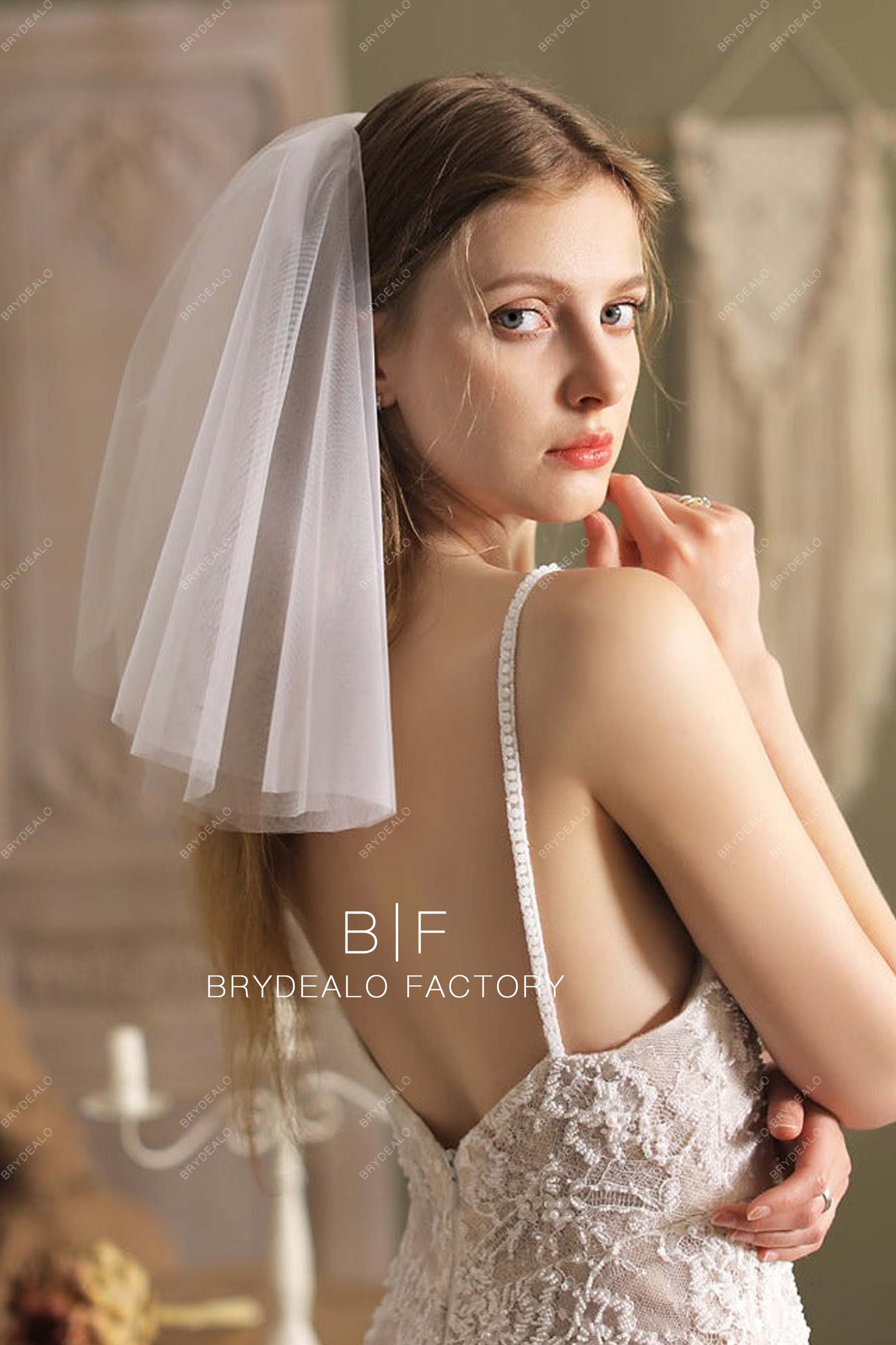 white tulle modern bridal veil