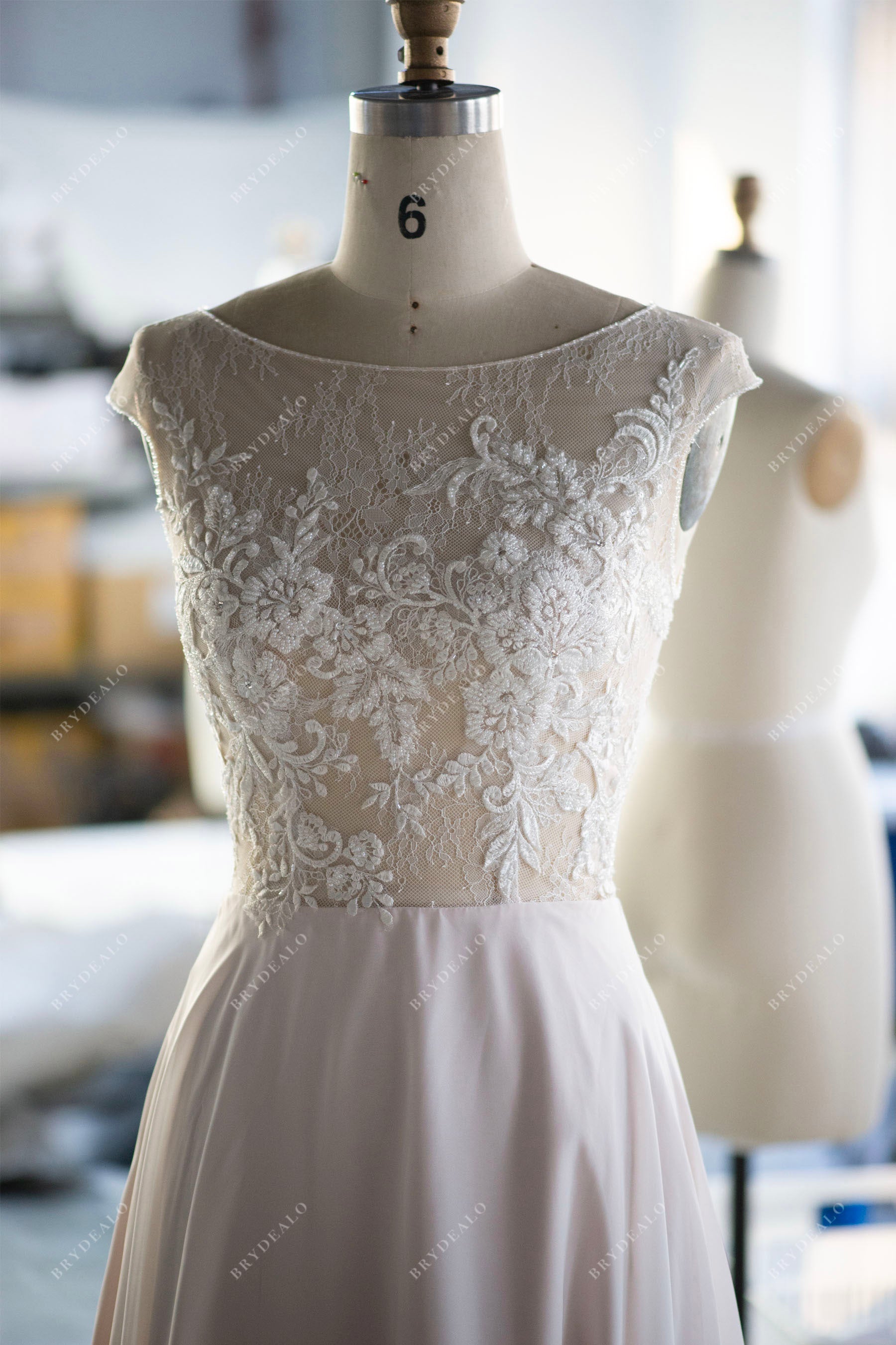 Custom beaded flower lace wedding dress
