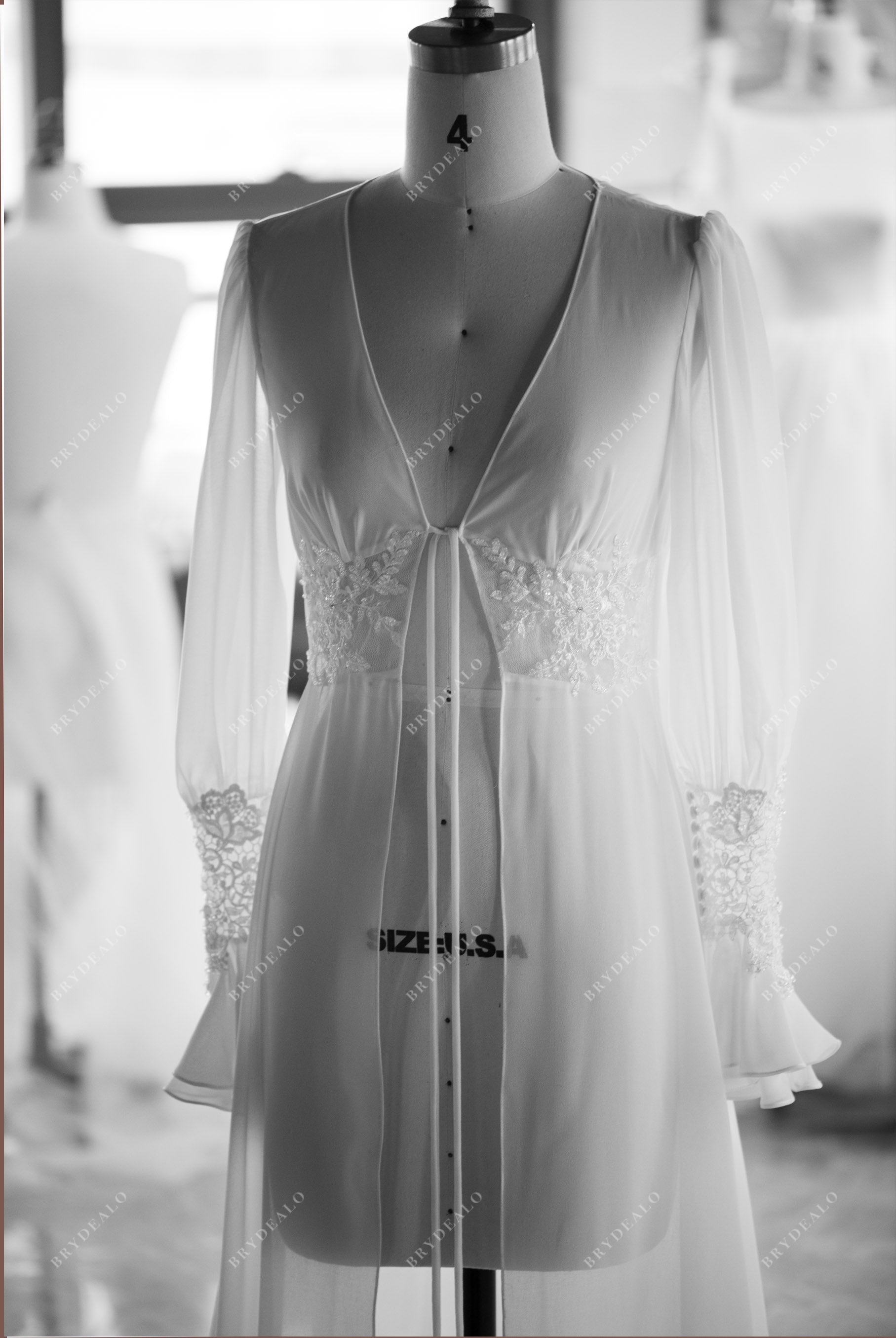 tailored beaded lace chiffon designer bridal robe for wedding