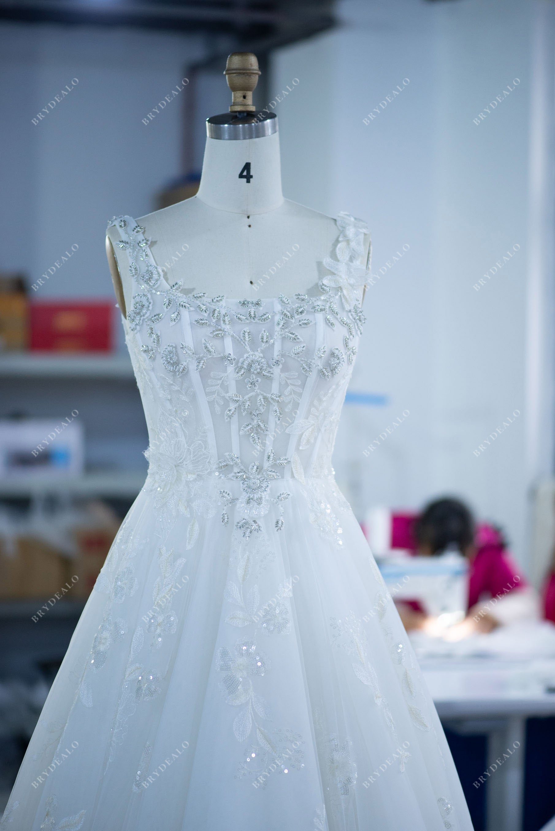 designer illusion corset beaded straps lace wedding dress