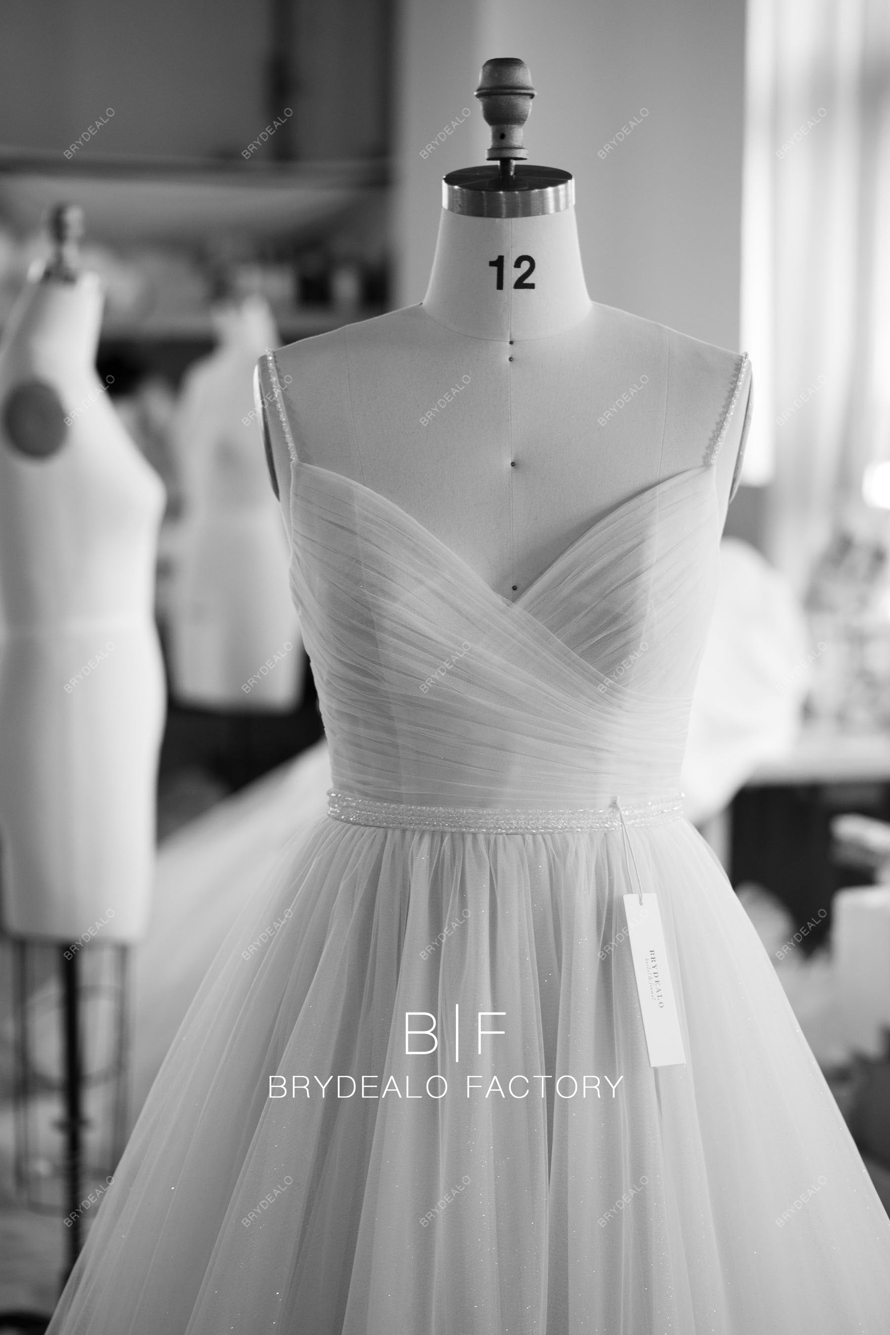 designer beaded straps v-neck wedding dress