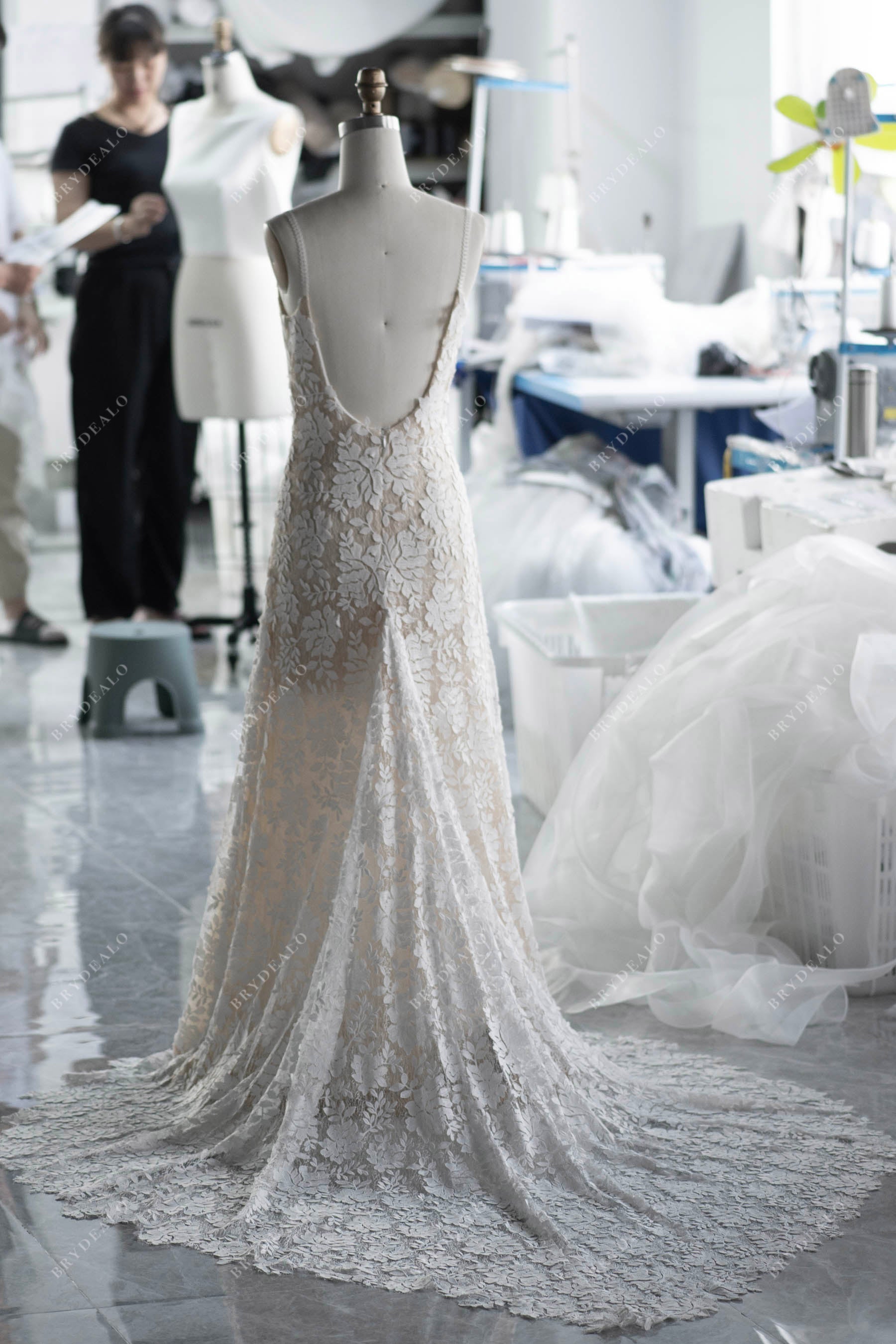 custom boho open back sweetheart train bridal gown