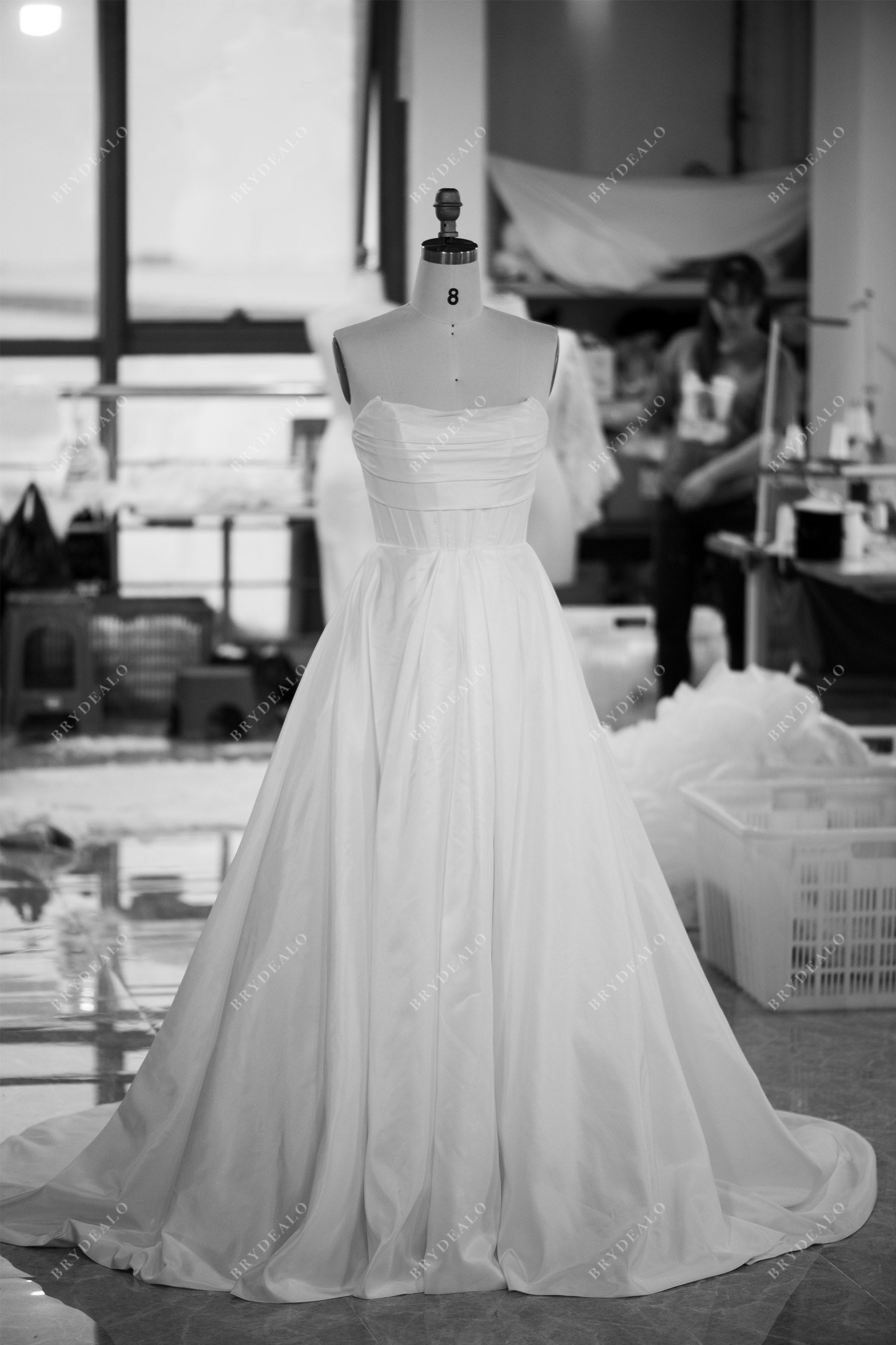 designer boning taffeta A-line wedding dress