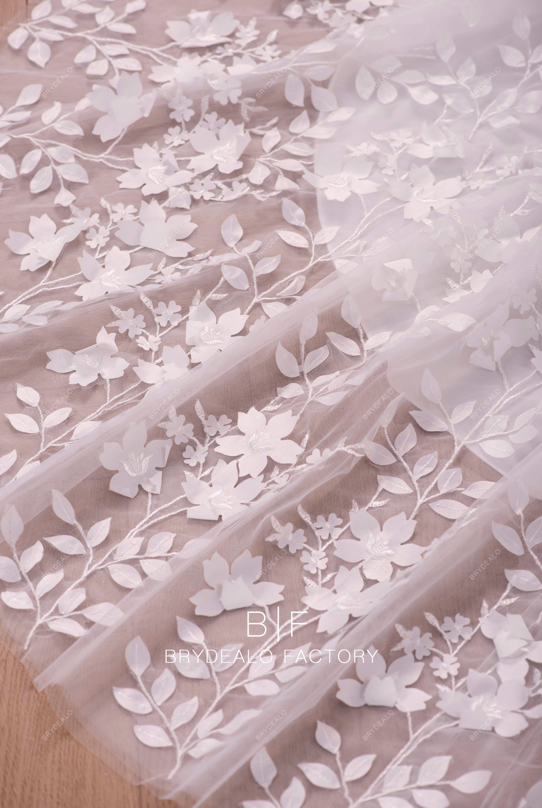 3D leaf lace bridal gown