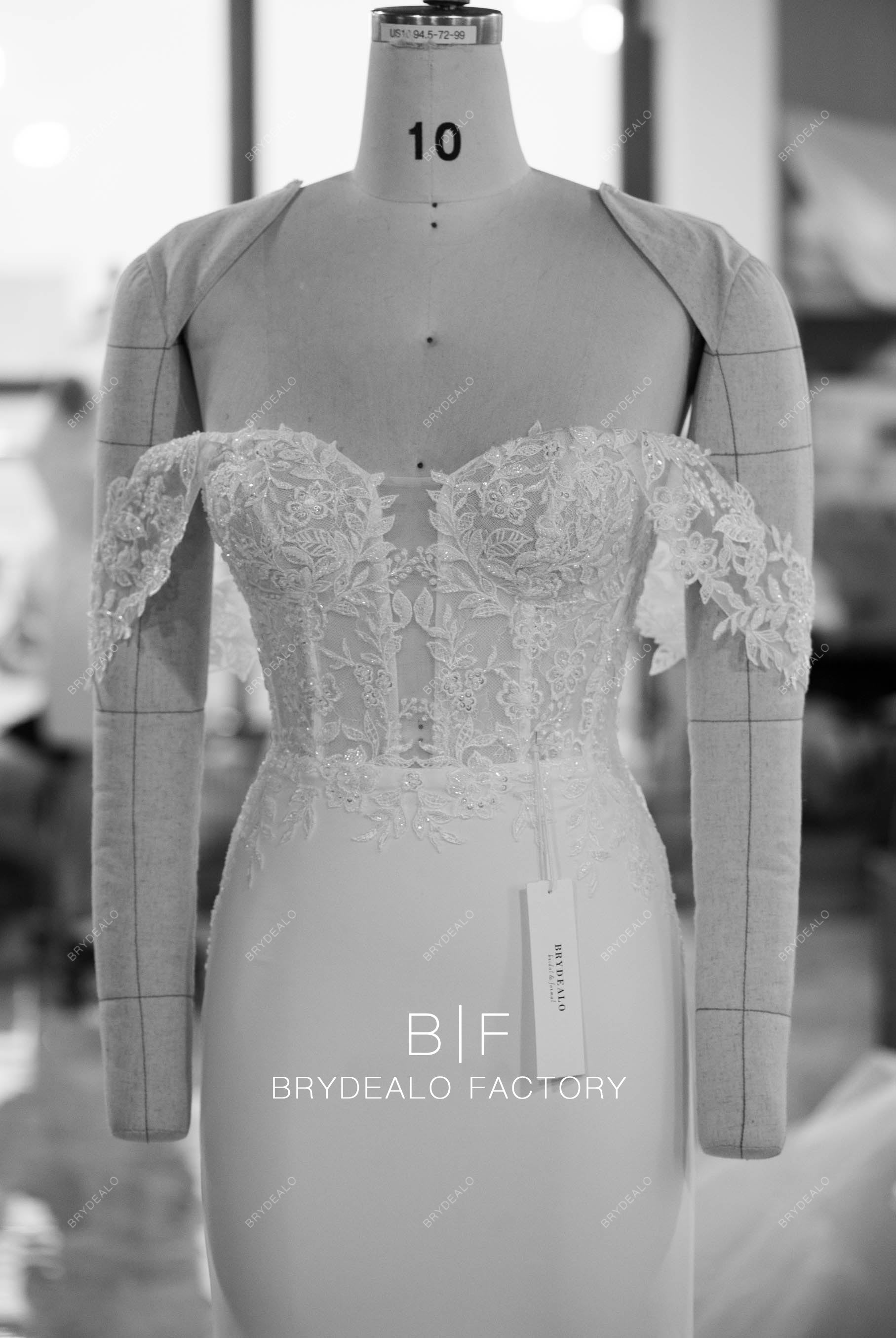 off shoulder lace corset wedding dress