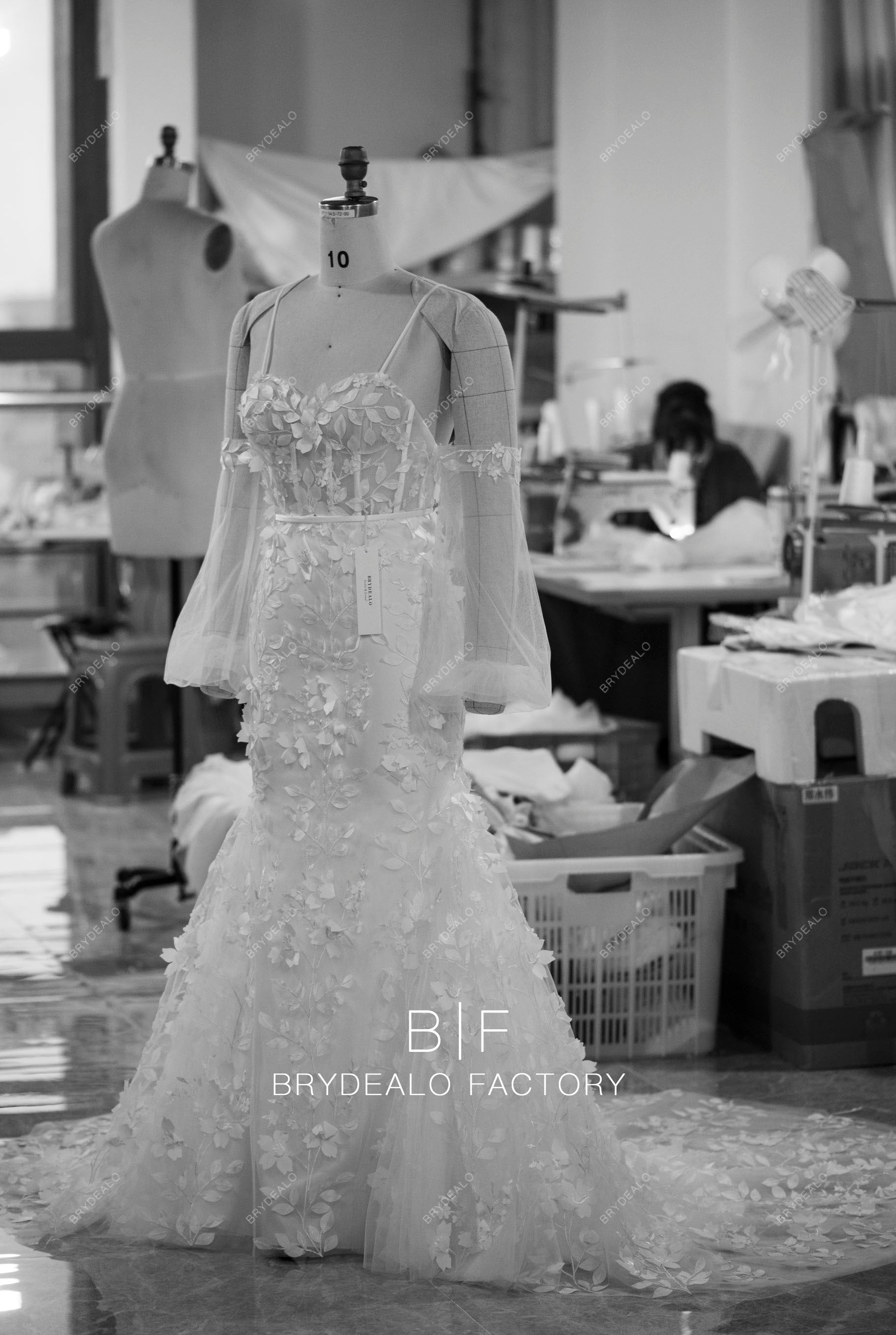 designer off shoulder sleeve lace mermaid wedding dress