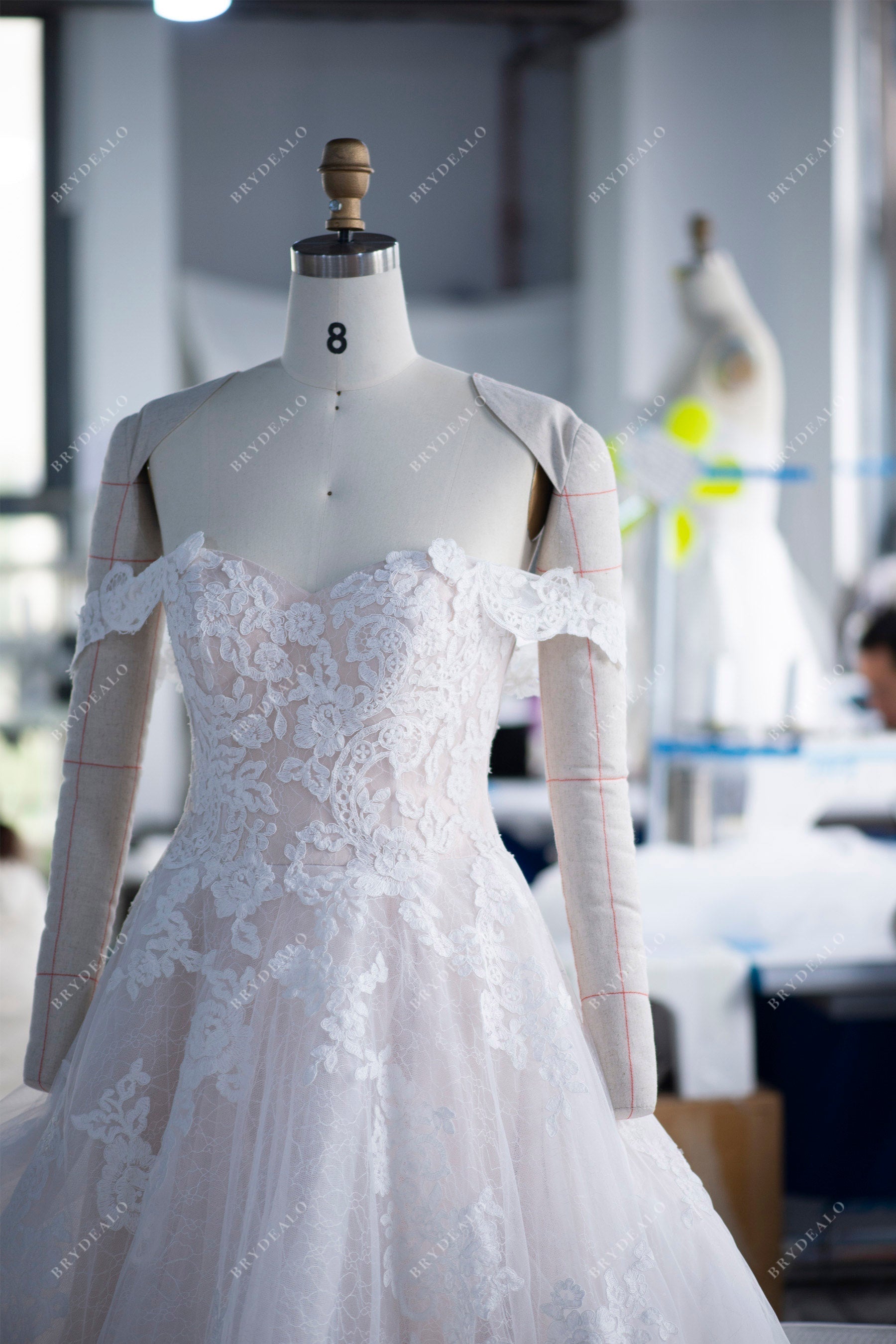 flower lace off shoulder sweetheart puffy wedding dress