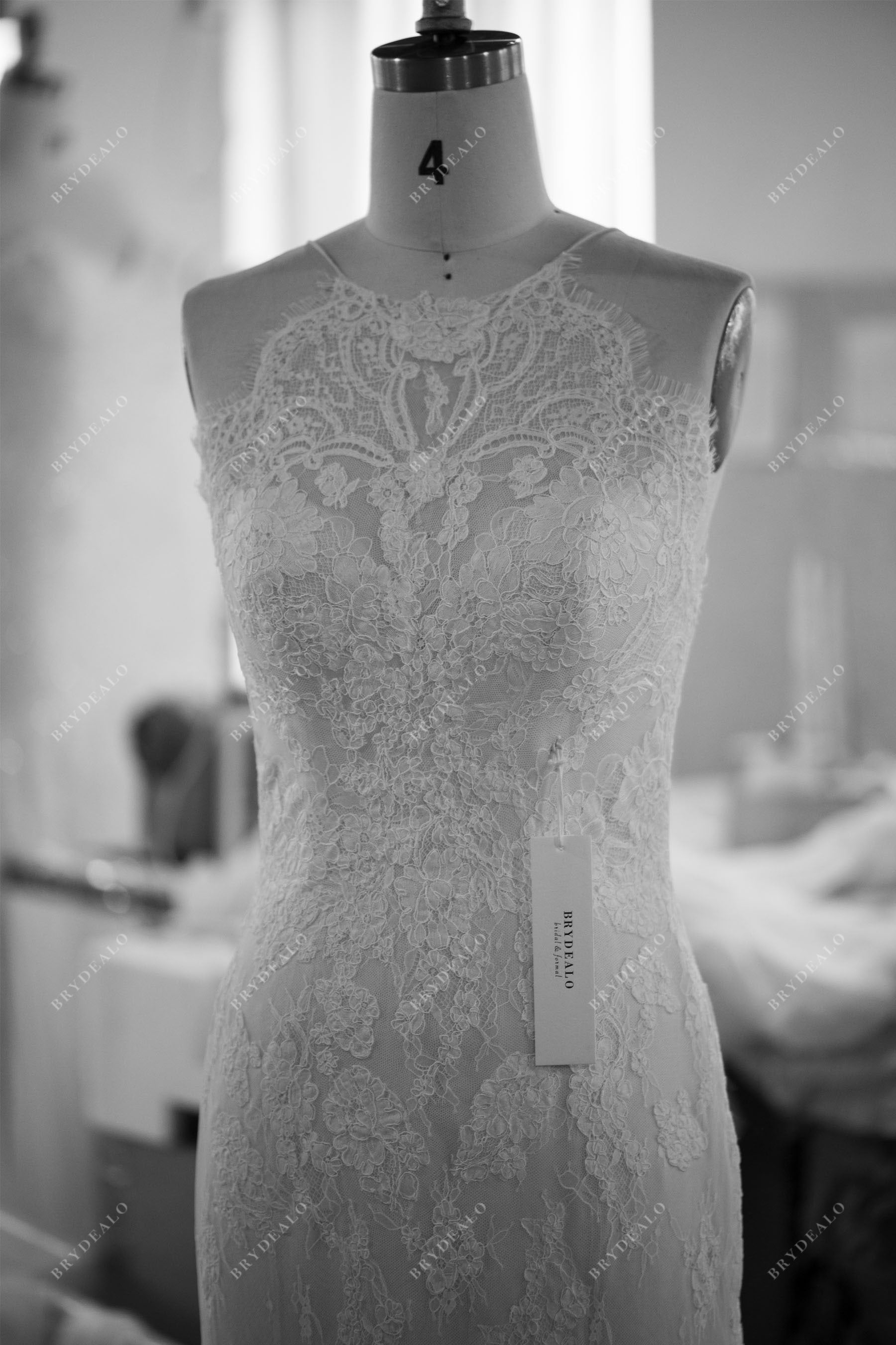 tailored halter neck sleeveless lace rustic wedding dress