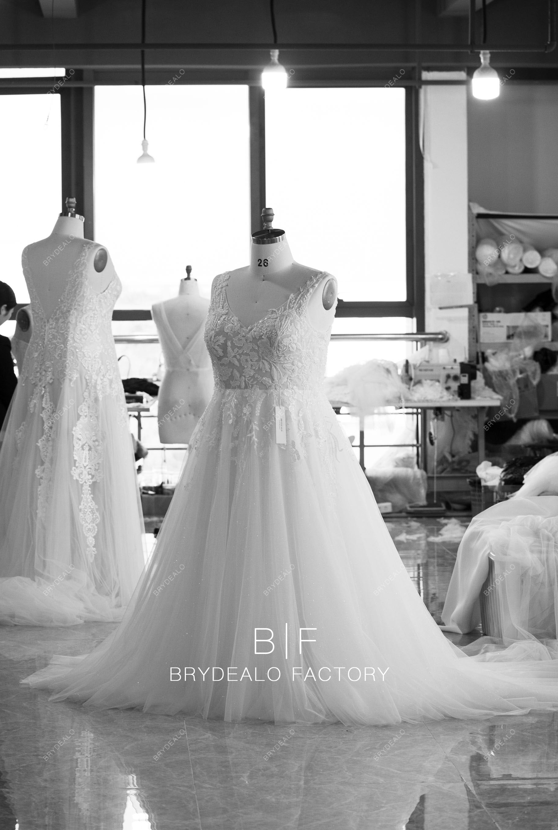 tailored hand-sewn beading lace plus size wedding gown