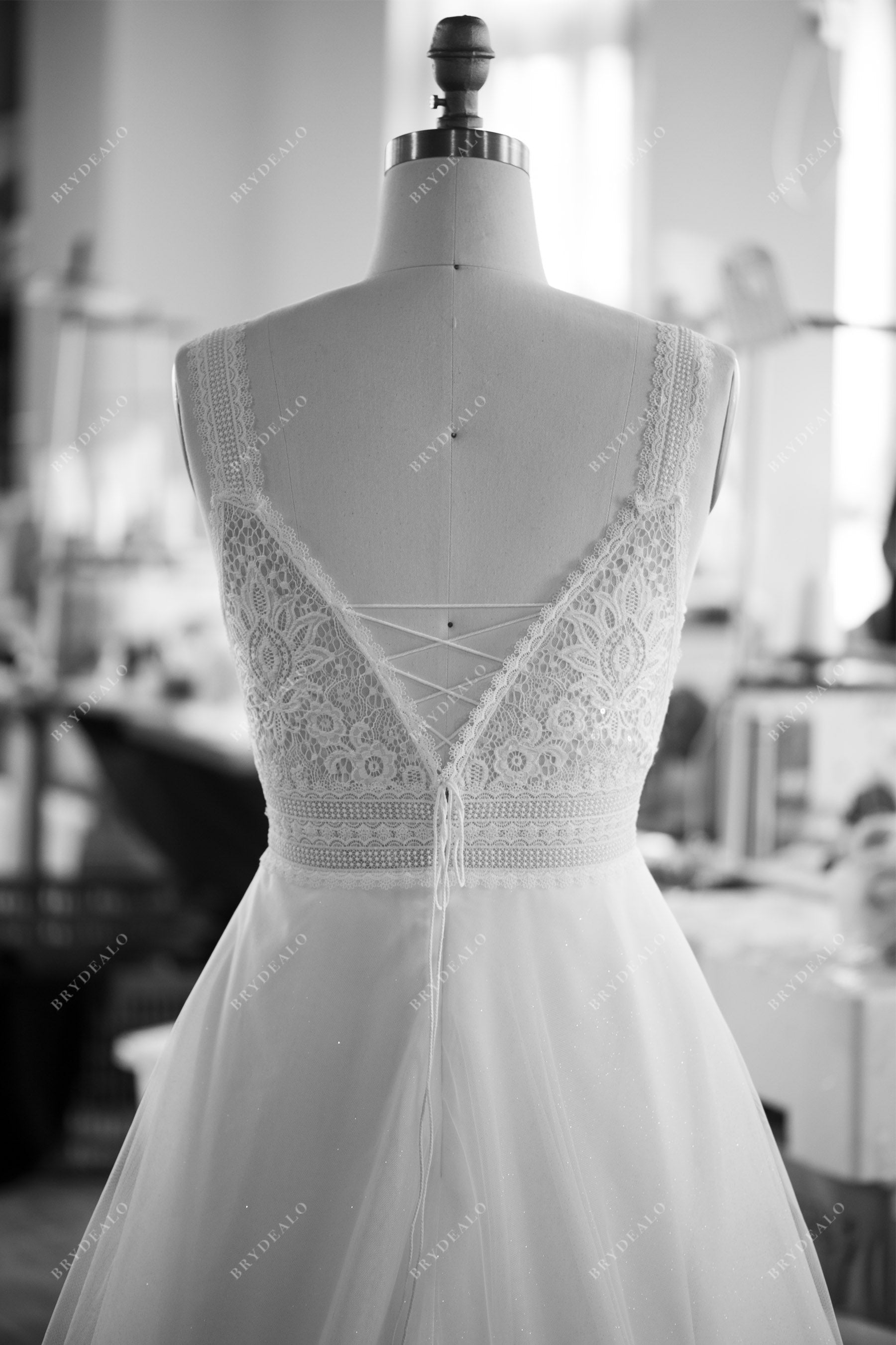 tailored lace up back A-line wedding dress