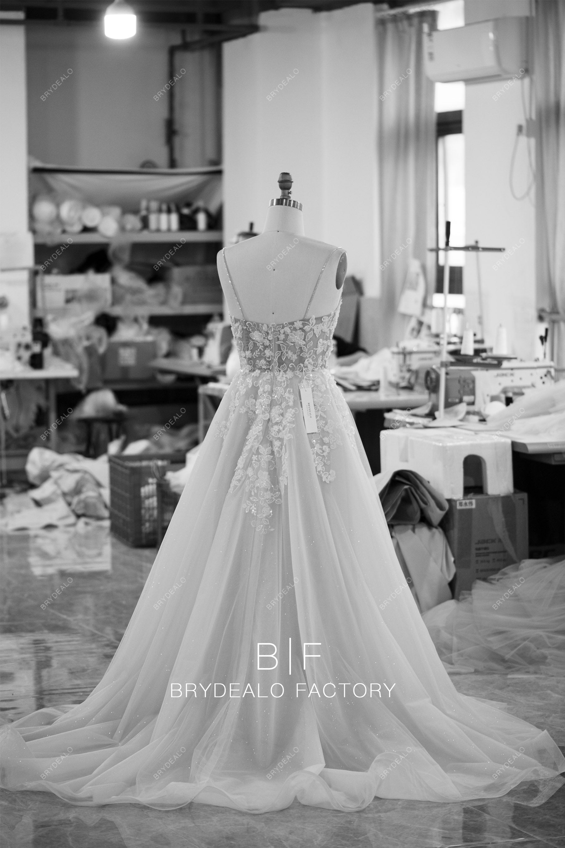 hand-made long shimmery nude bodice lace bridal dress