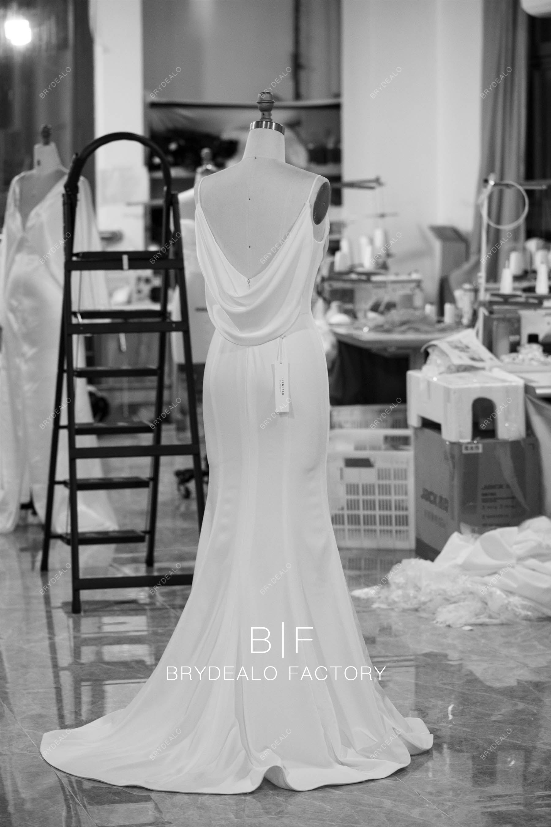 satin cowl back wedding dress Matte Satin Bridal Gown with High Cowl Back
