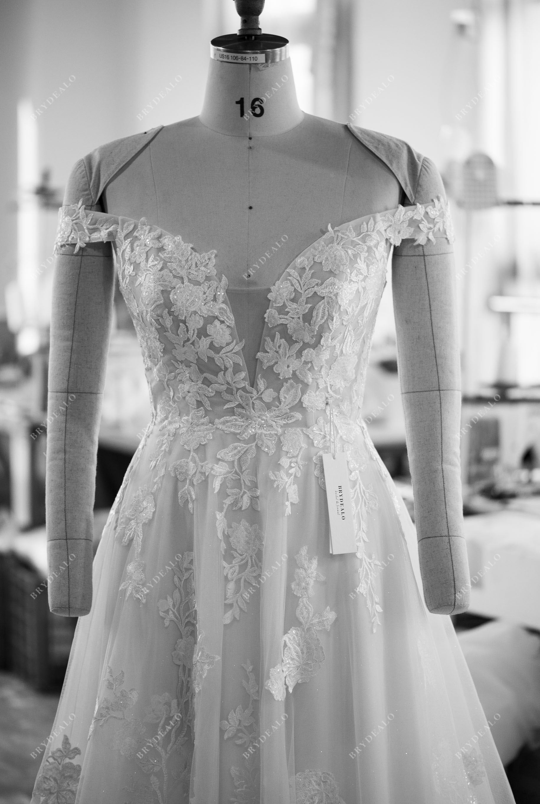 custom off shoulder lace wedding dress