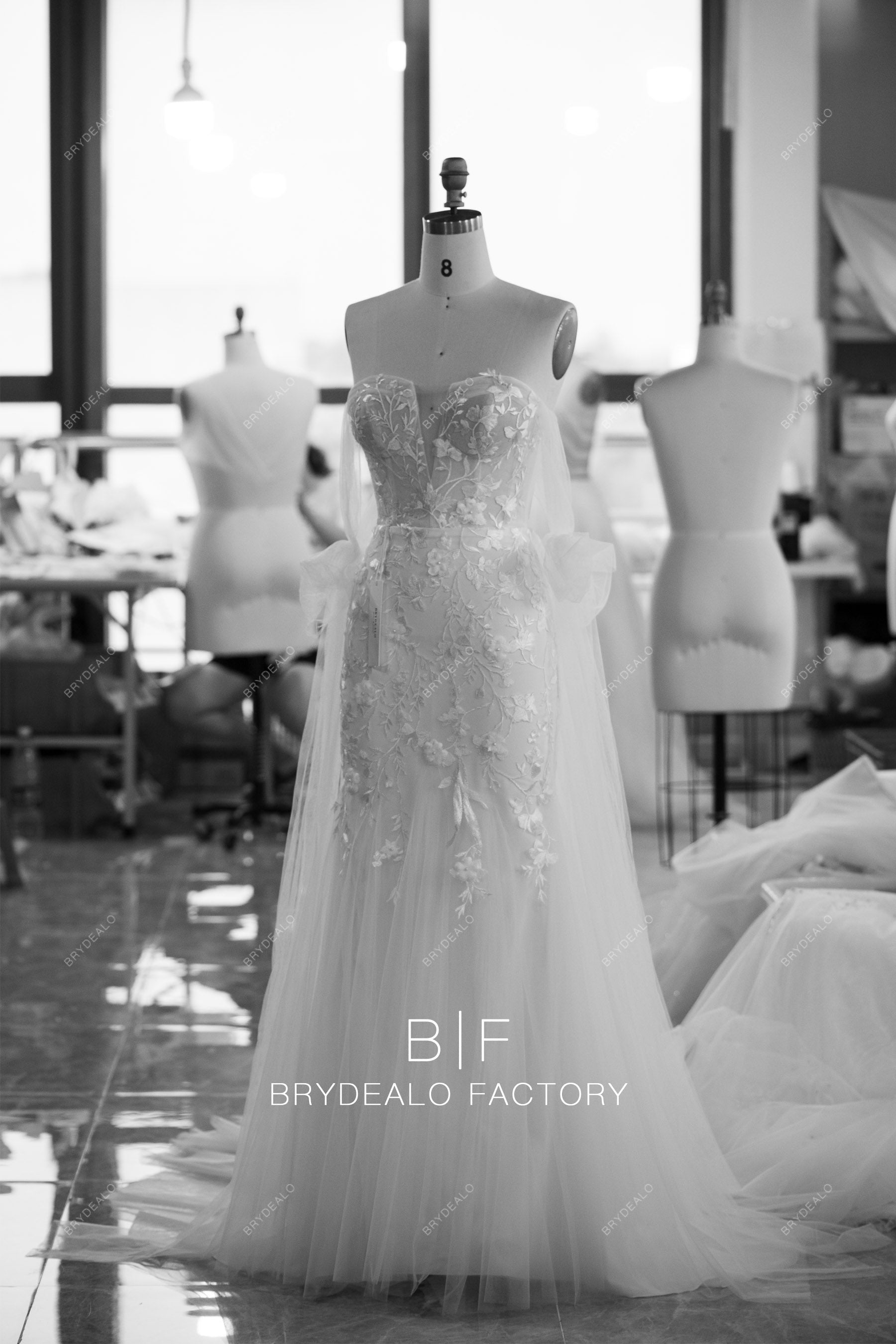 custom off shoulder tulle bridal dress