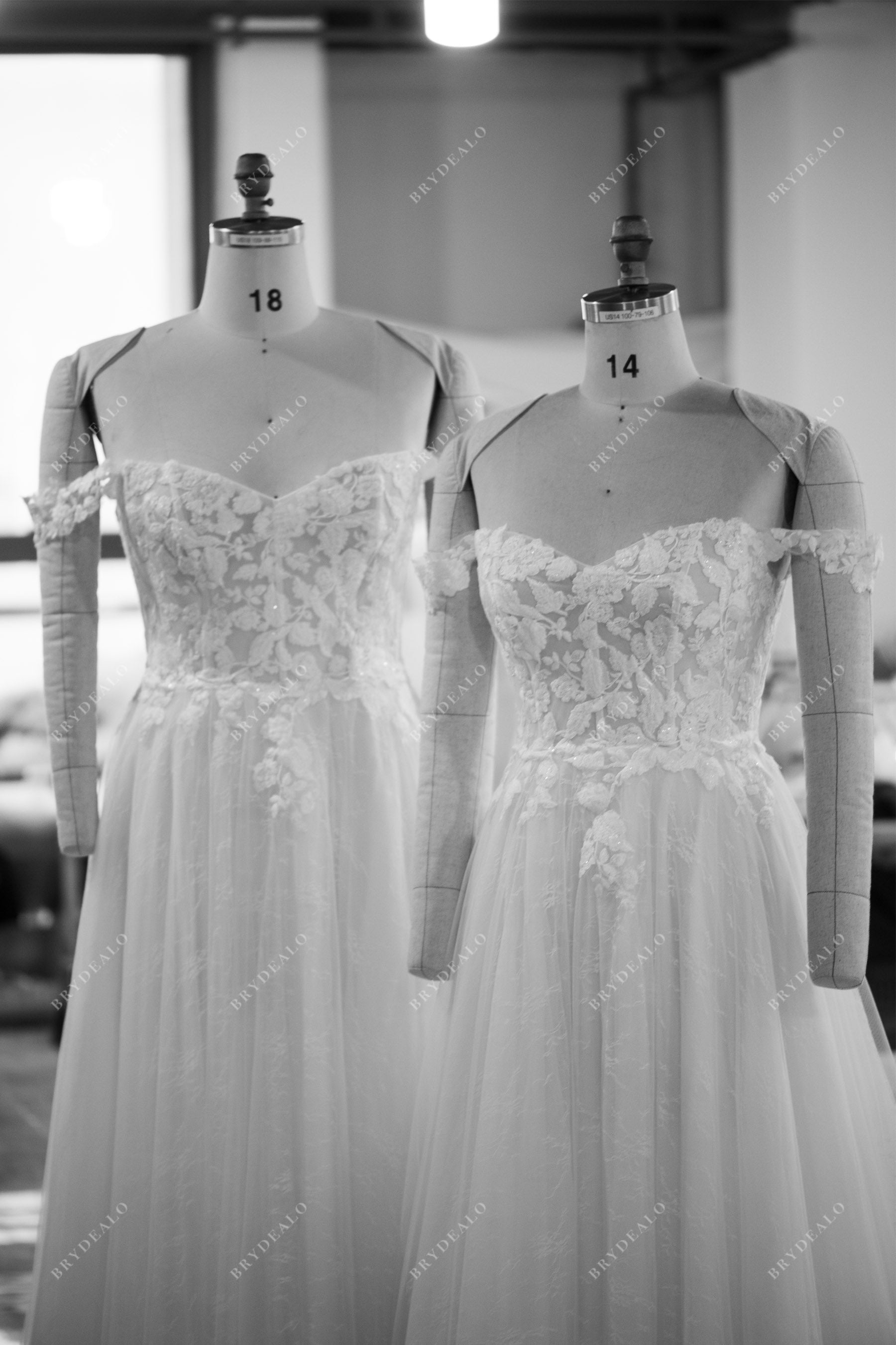 custom made lace off shoulder wedding dresses