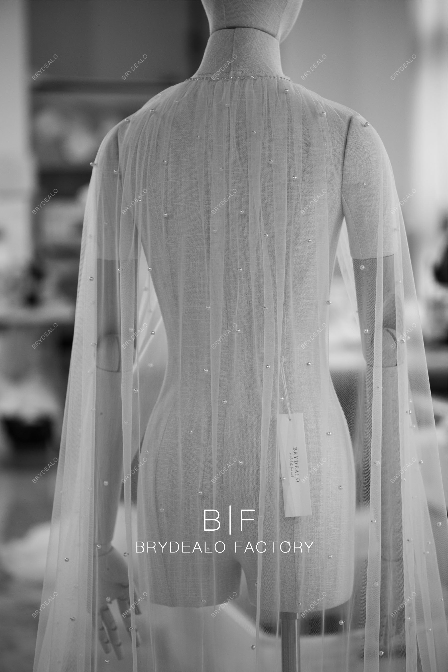 custom designer pearl tulle cape veil