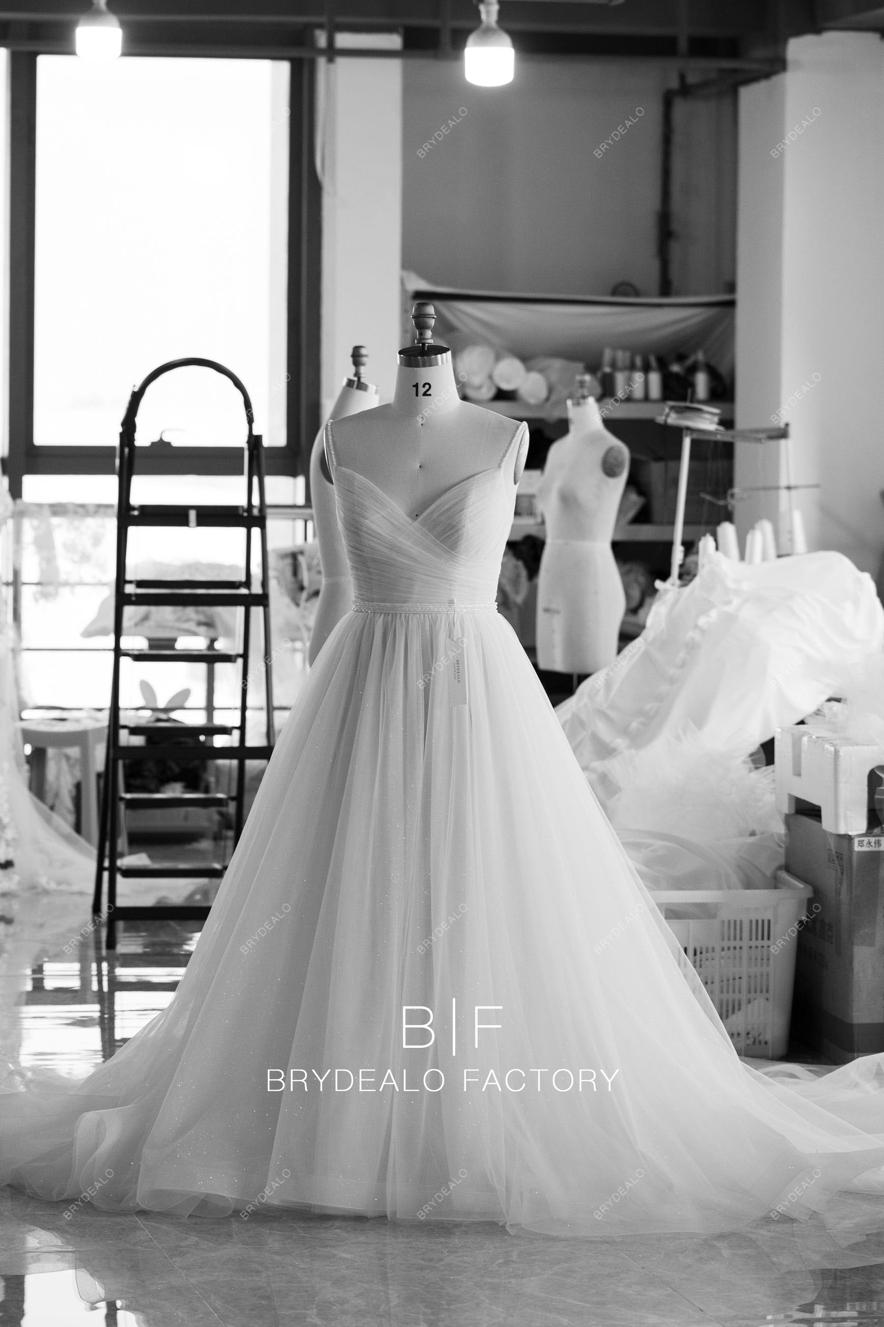 tailored pleated long wedding gown