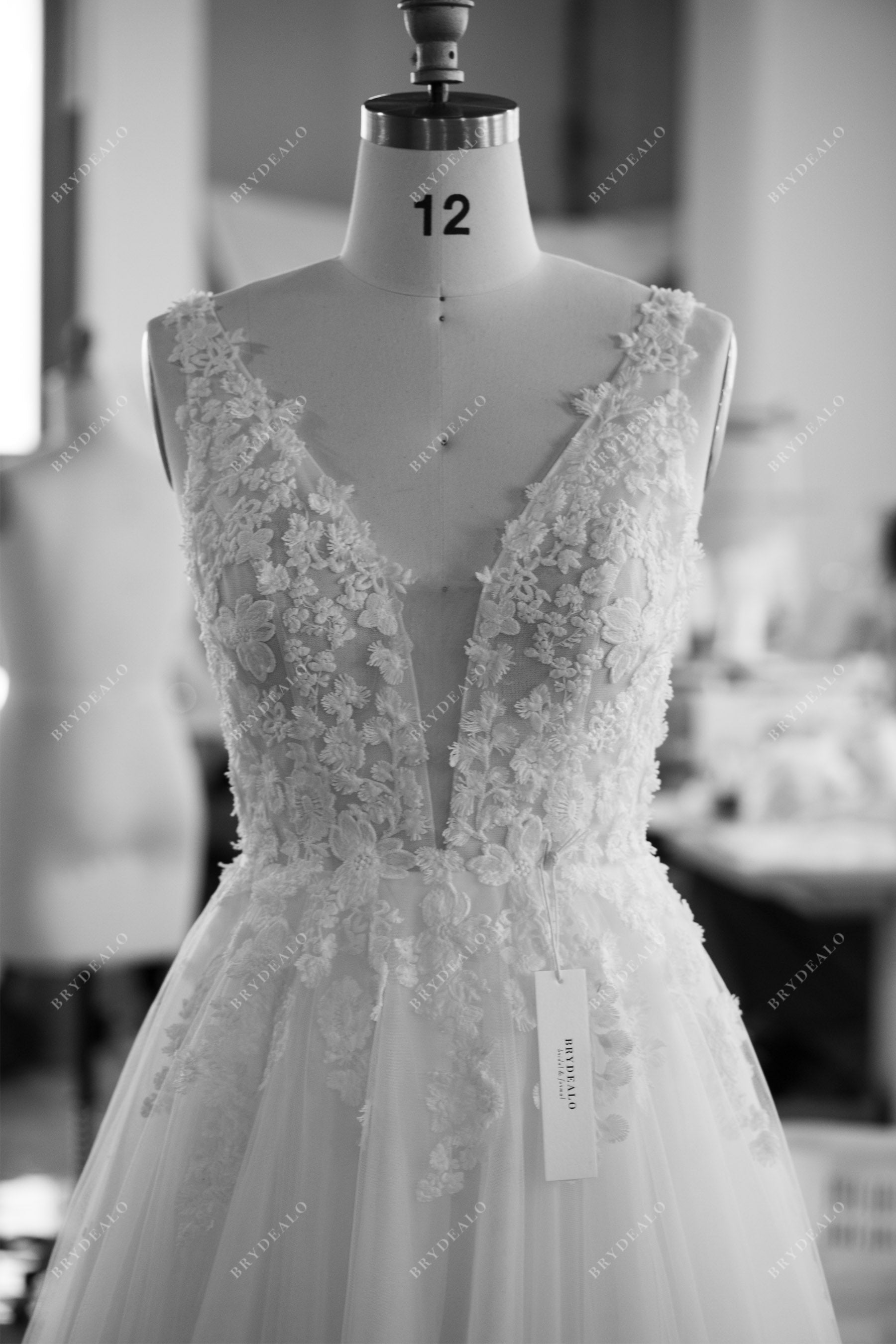 custom plunging lace country wedding dress