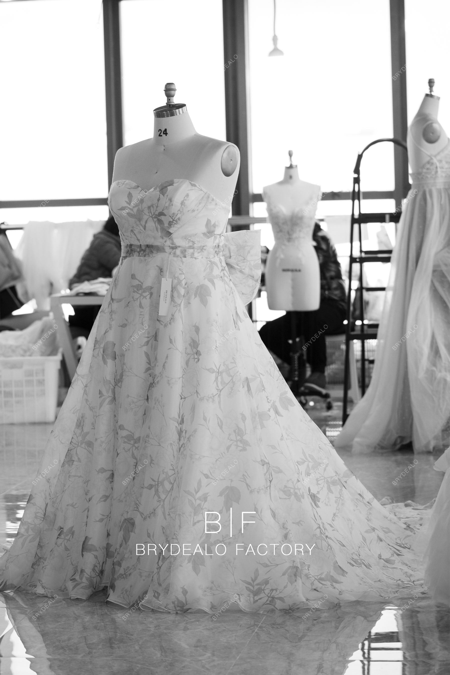 custom plus size floral organza A-line wedding dress