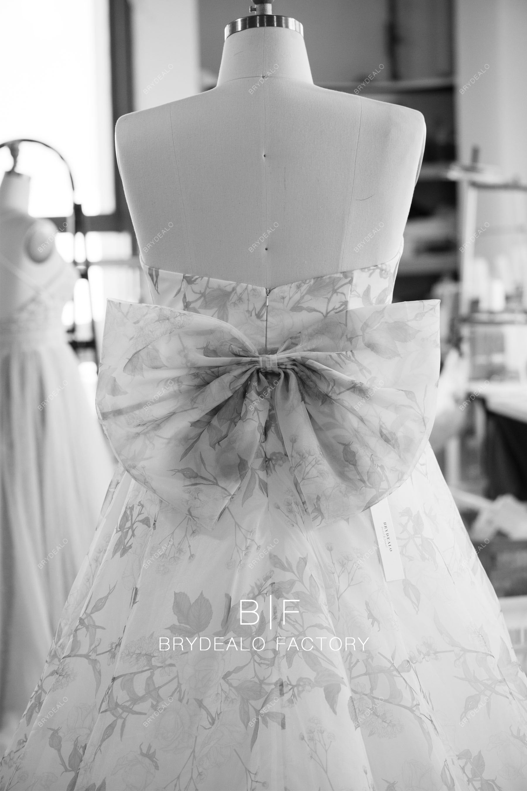 designered large bowknot boho wedding gown
