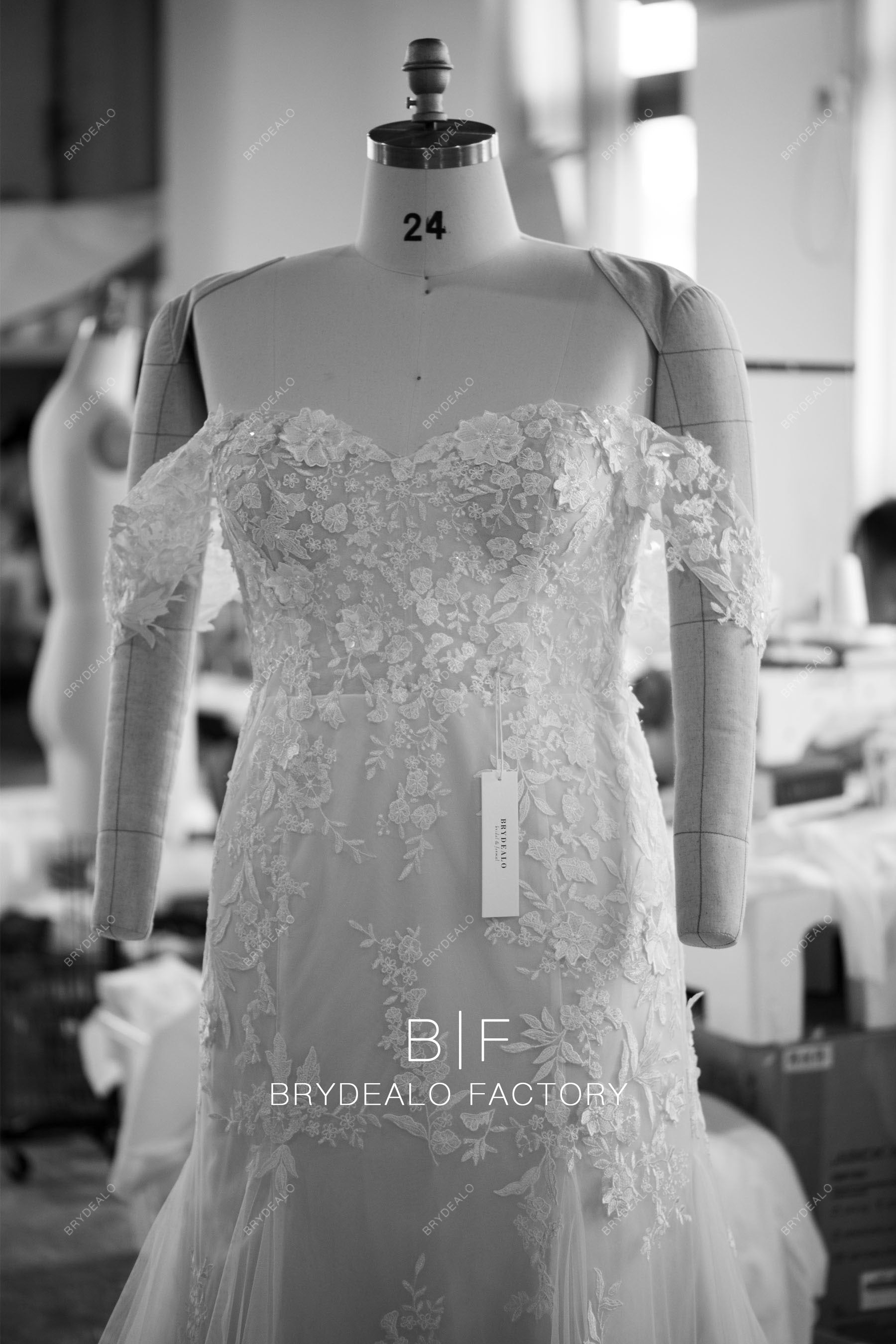 custom plus size off shoulder 3D flower mermaid wedding dress