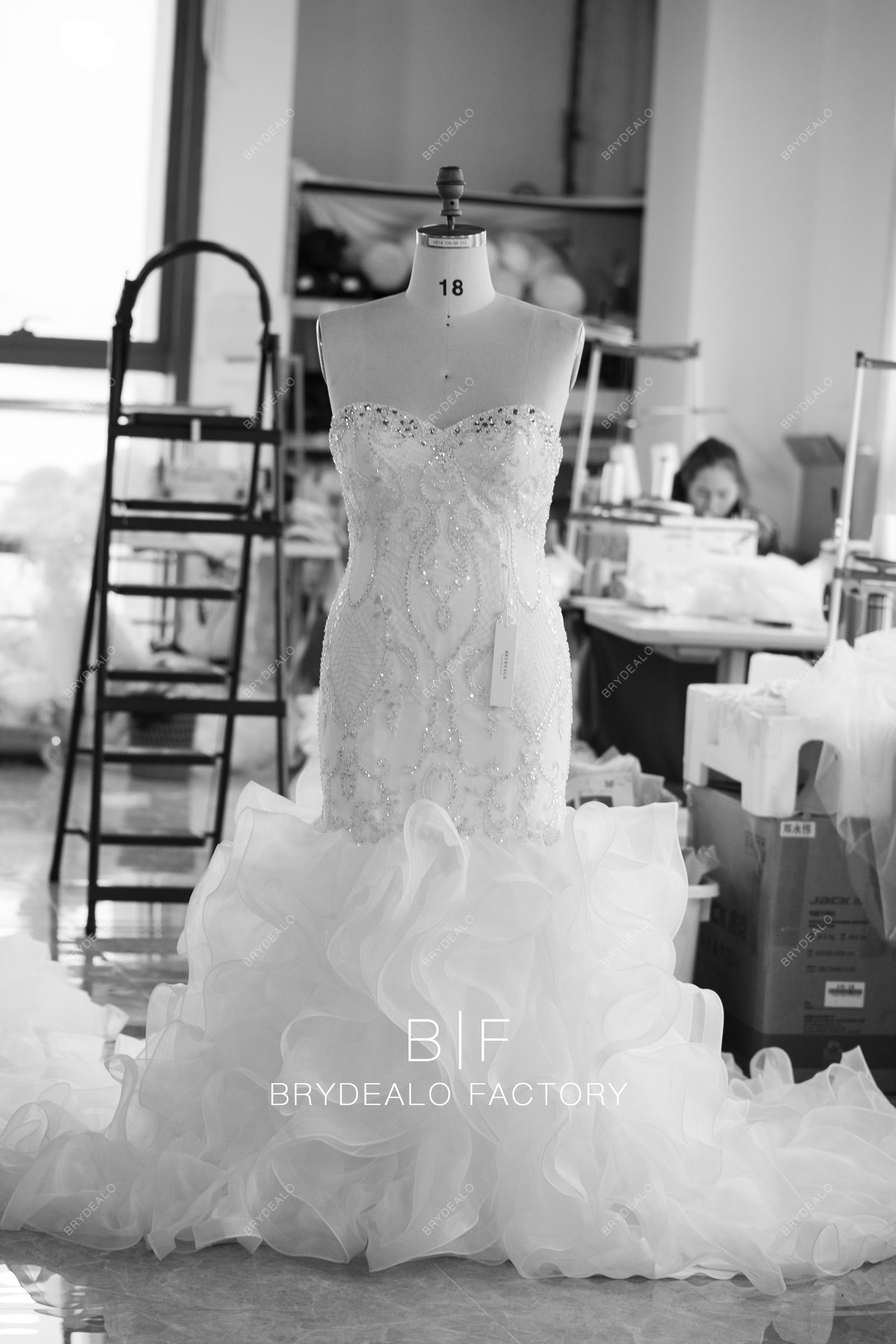custom plus size strapless ruffled wedding gown