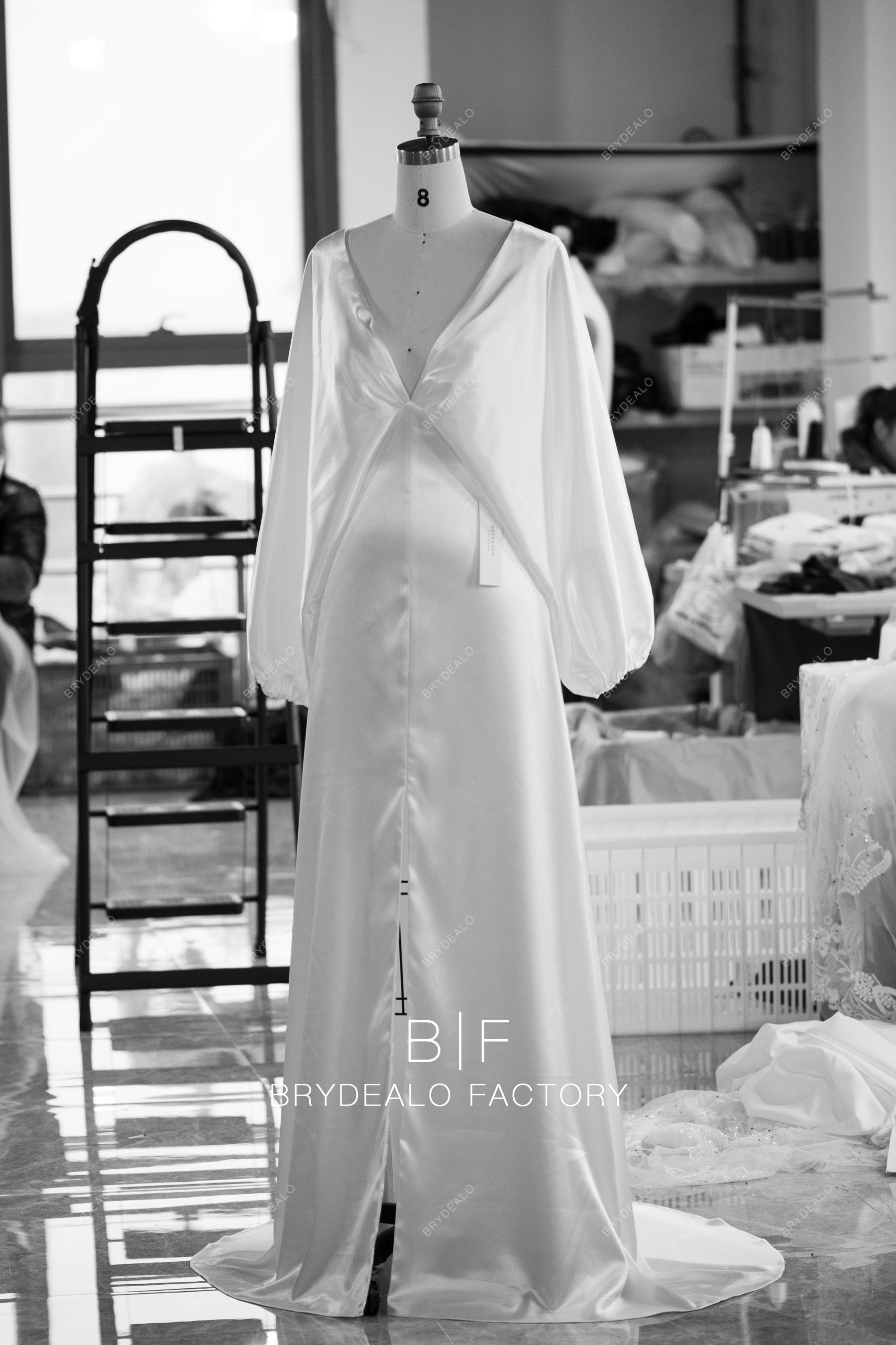 Empire Waist Tailored satin Kimono sleeve wedding dress