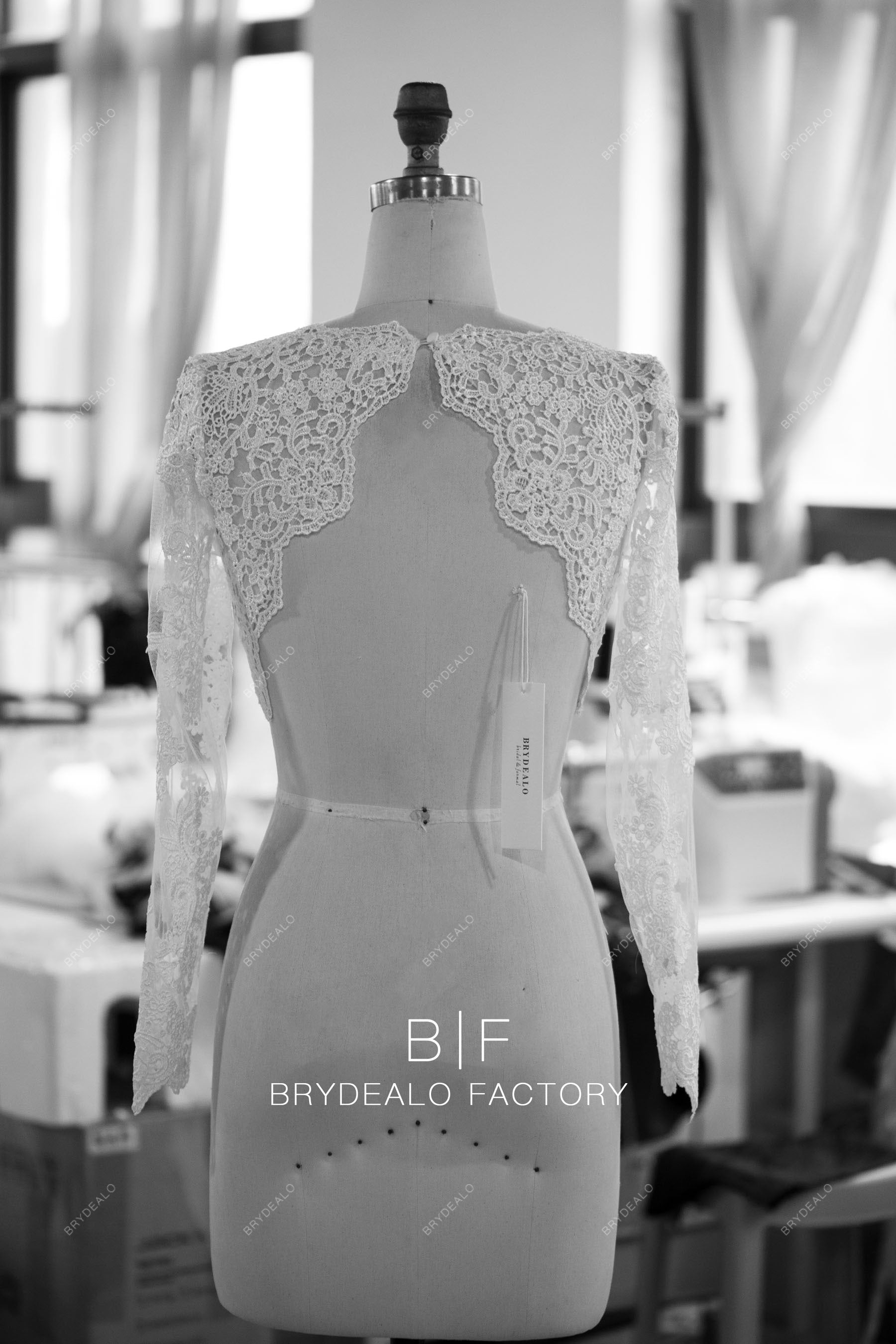 custom scalloped back lace bridal jacket