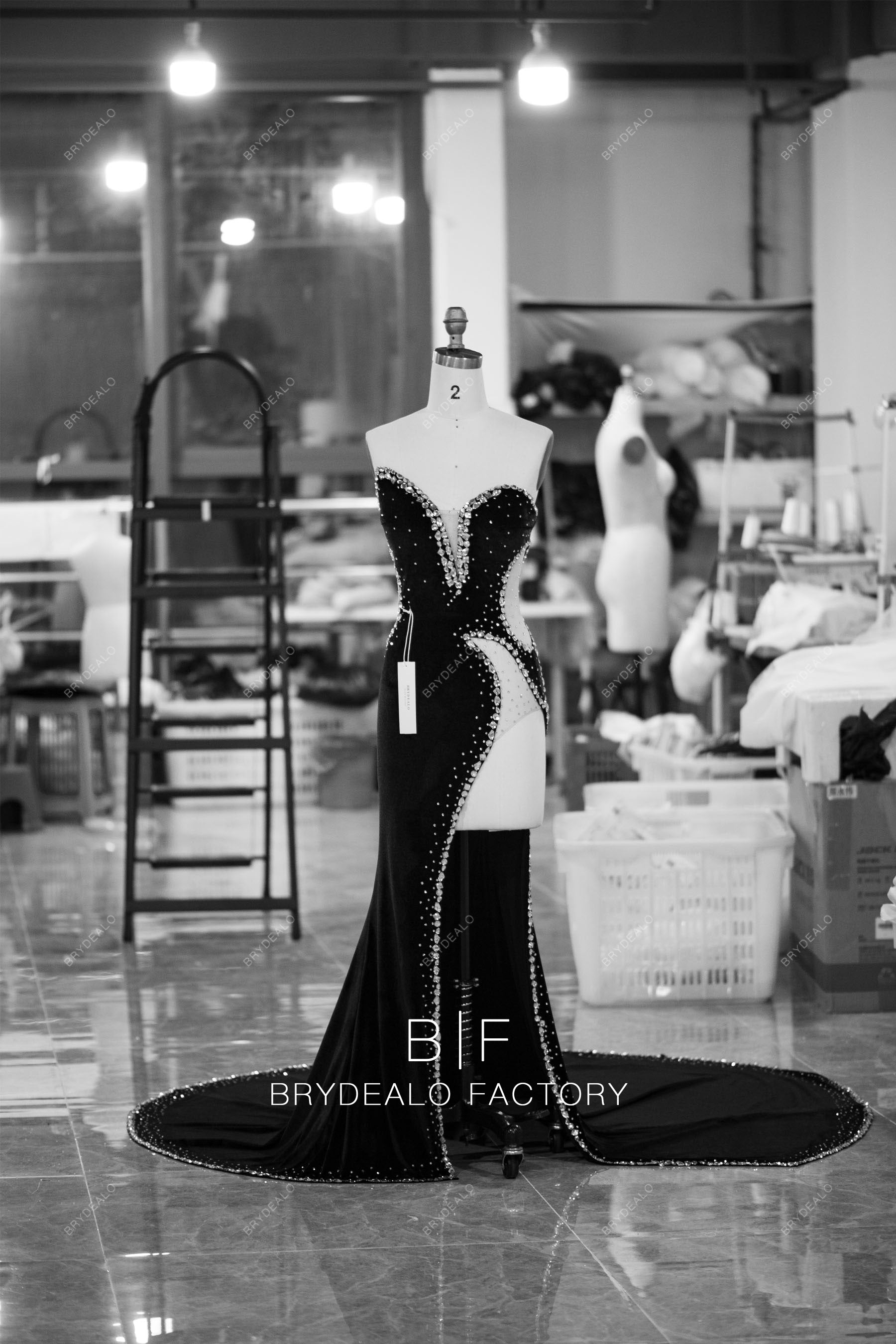 custom high slit black velvet prom dress