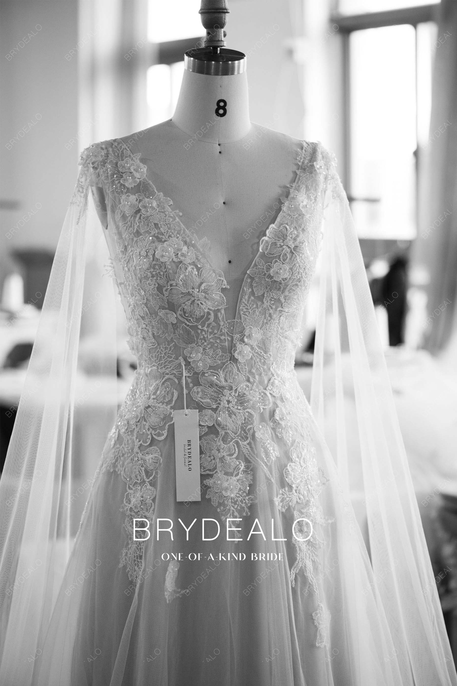 customized shoulder cape lace wedding dress
