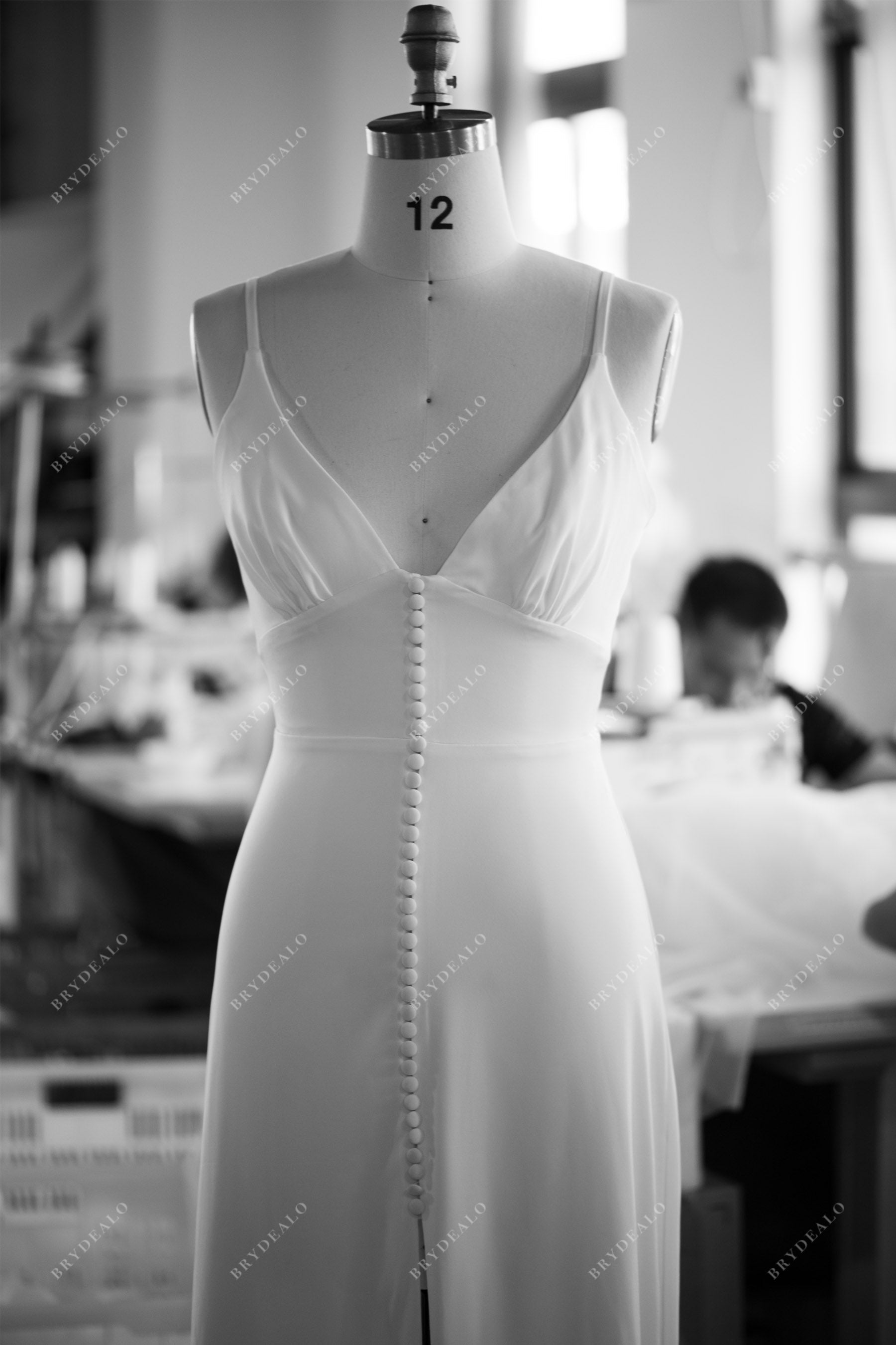 custom simple plunging thin straps wedding dress