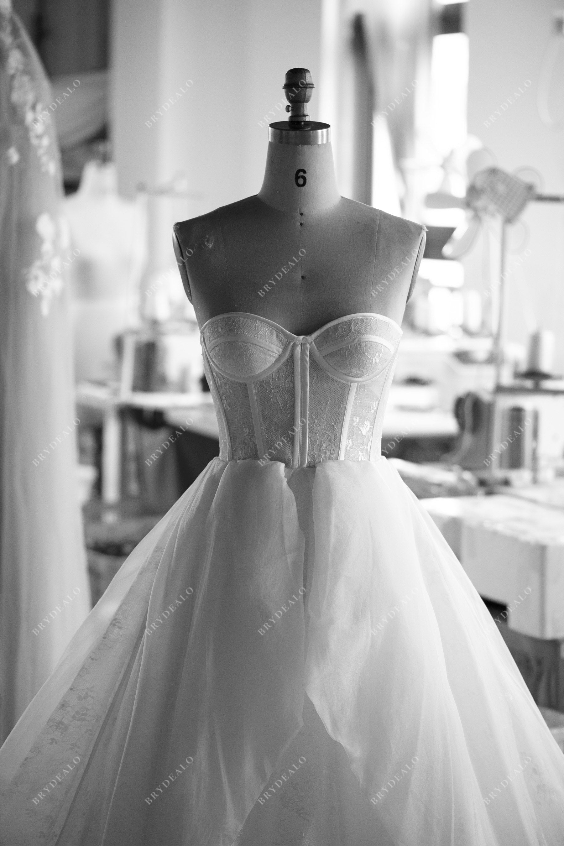 tailored strapless sweetheart A-line wedding gown