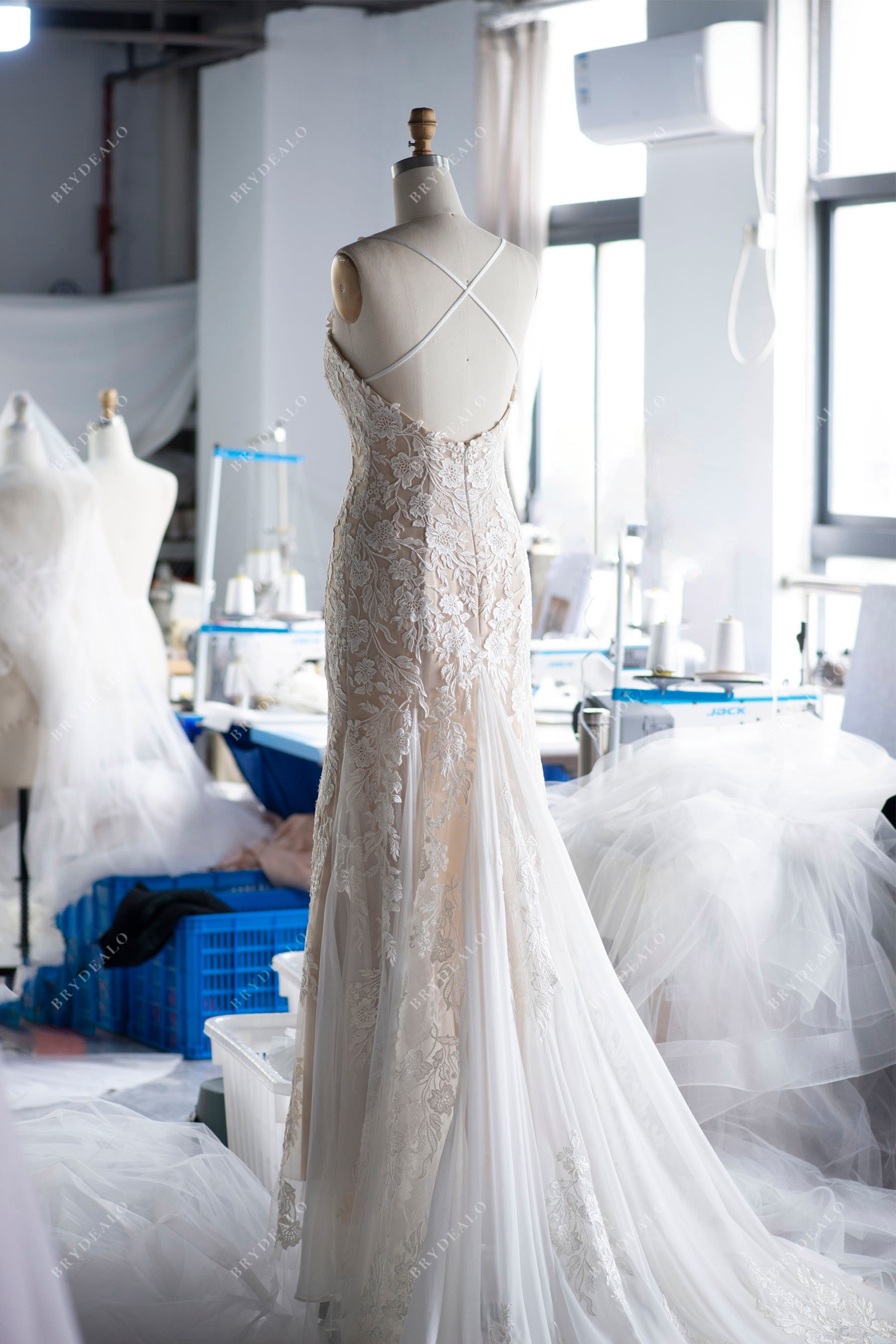 Custom CrissCross Sleeveless Lace Mermaid Bridal Gown