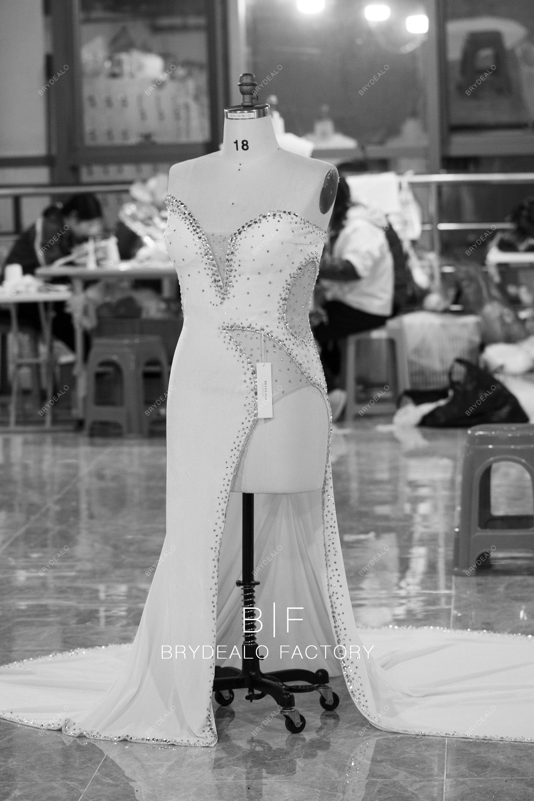custom mermaid slit white velvet prom dress