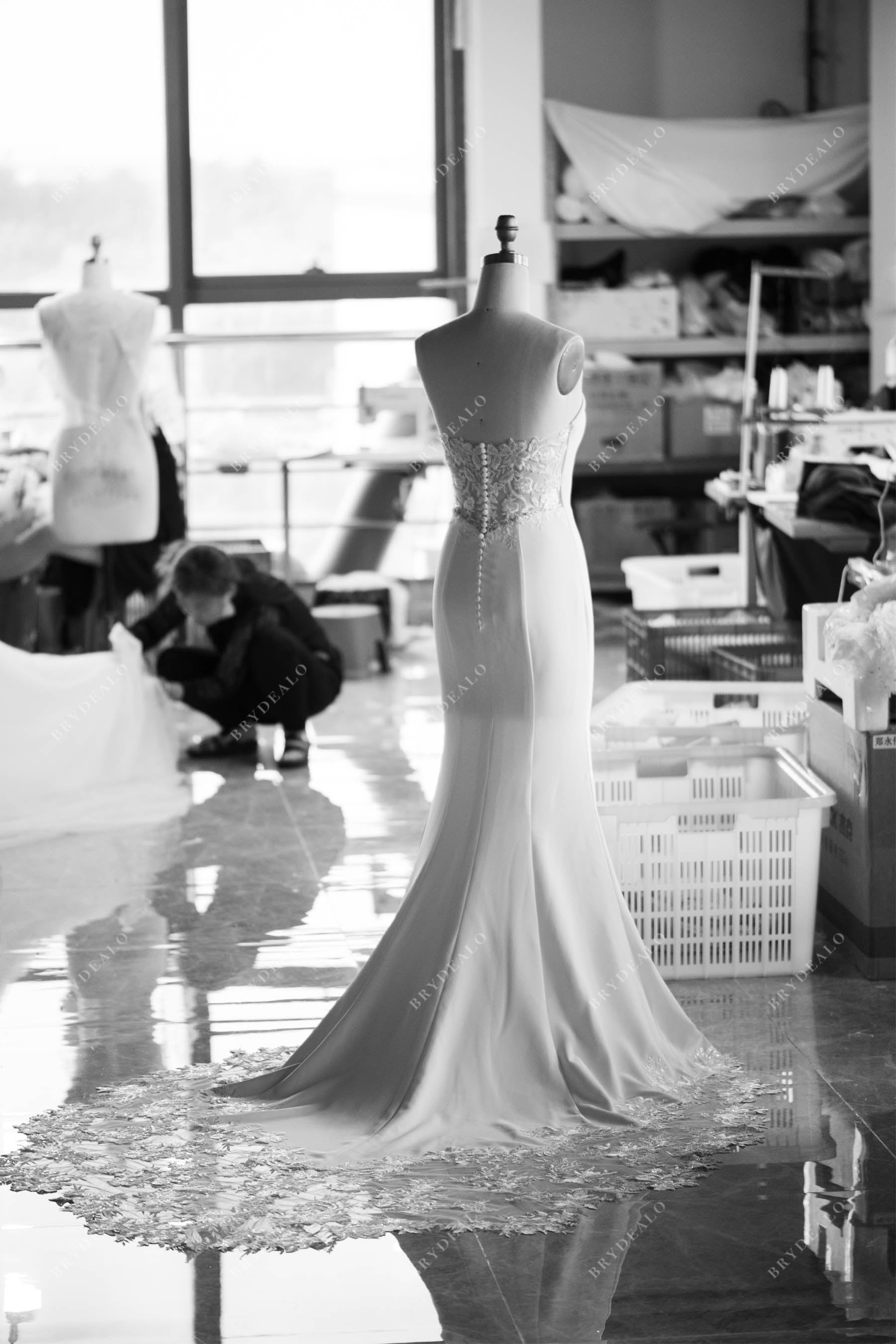 custom long train mermaid wedding dress