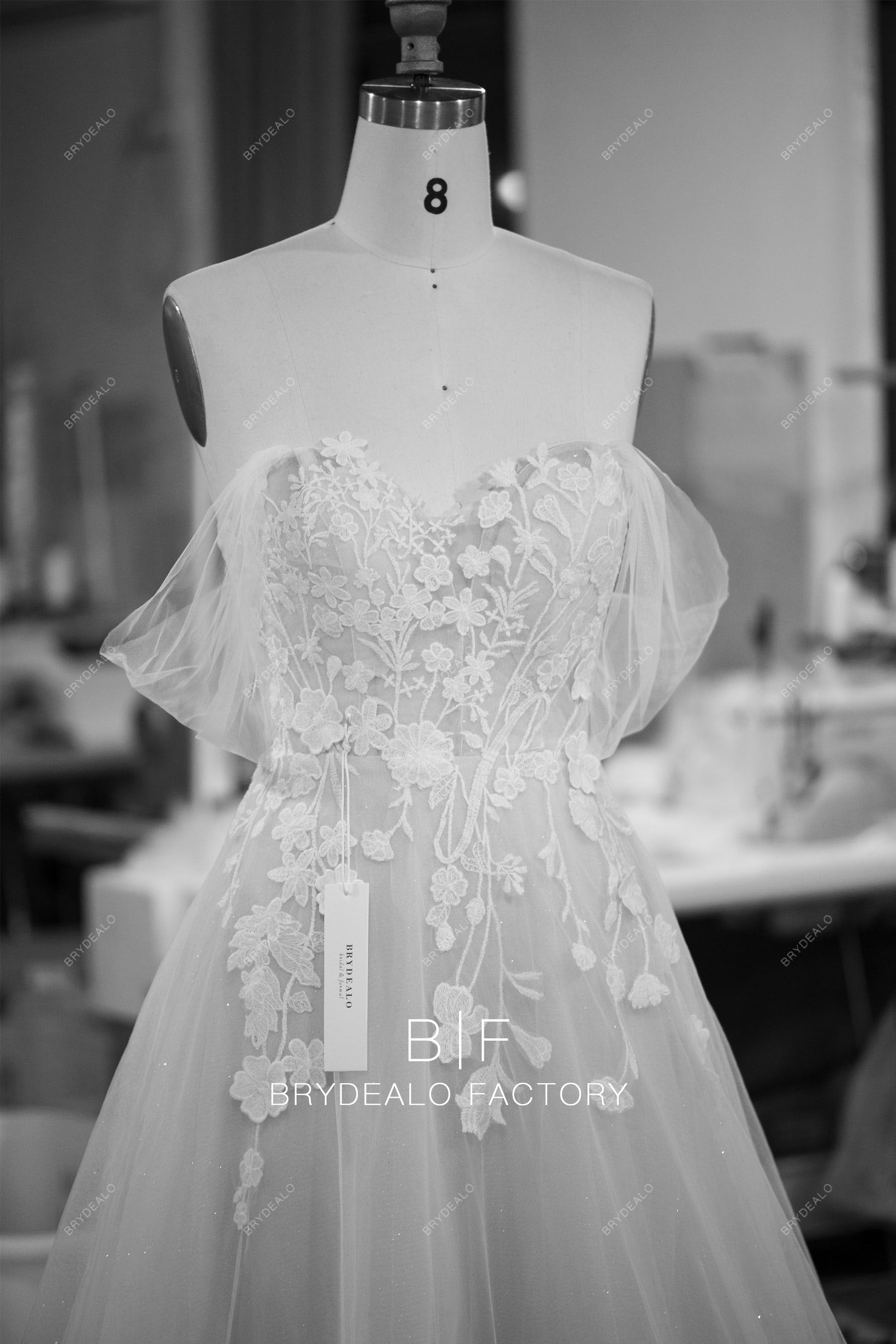 tailored off shoulder off shoulder flower lace bridal gown